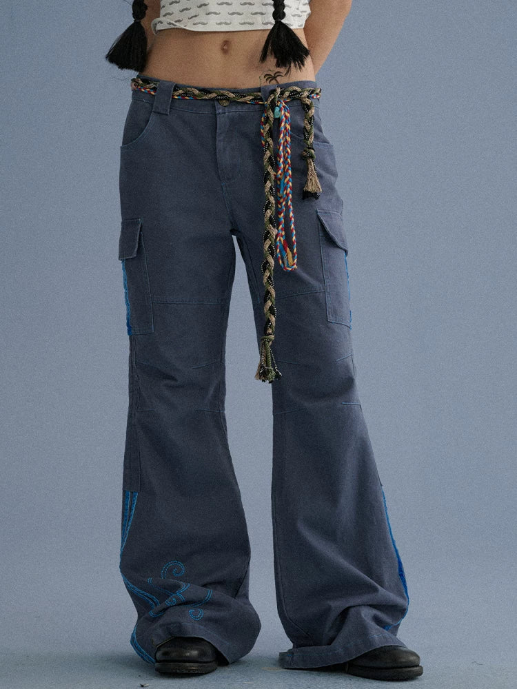 Achihara 100 Percent Cotton Casual Pocketed Natural Waist Girls Wide-Leg Pants-1