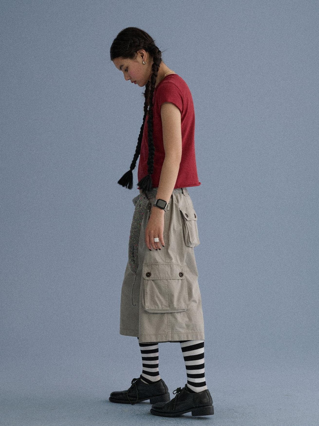 Achihara 100 Percent Cotton Pocket Commuter Natural Waist Girls Navy Grey Wide-Leg Pants