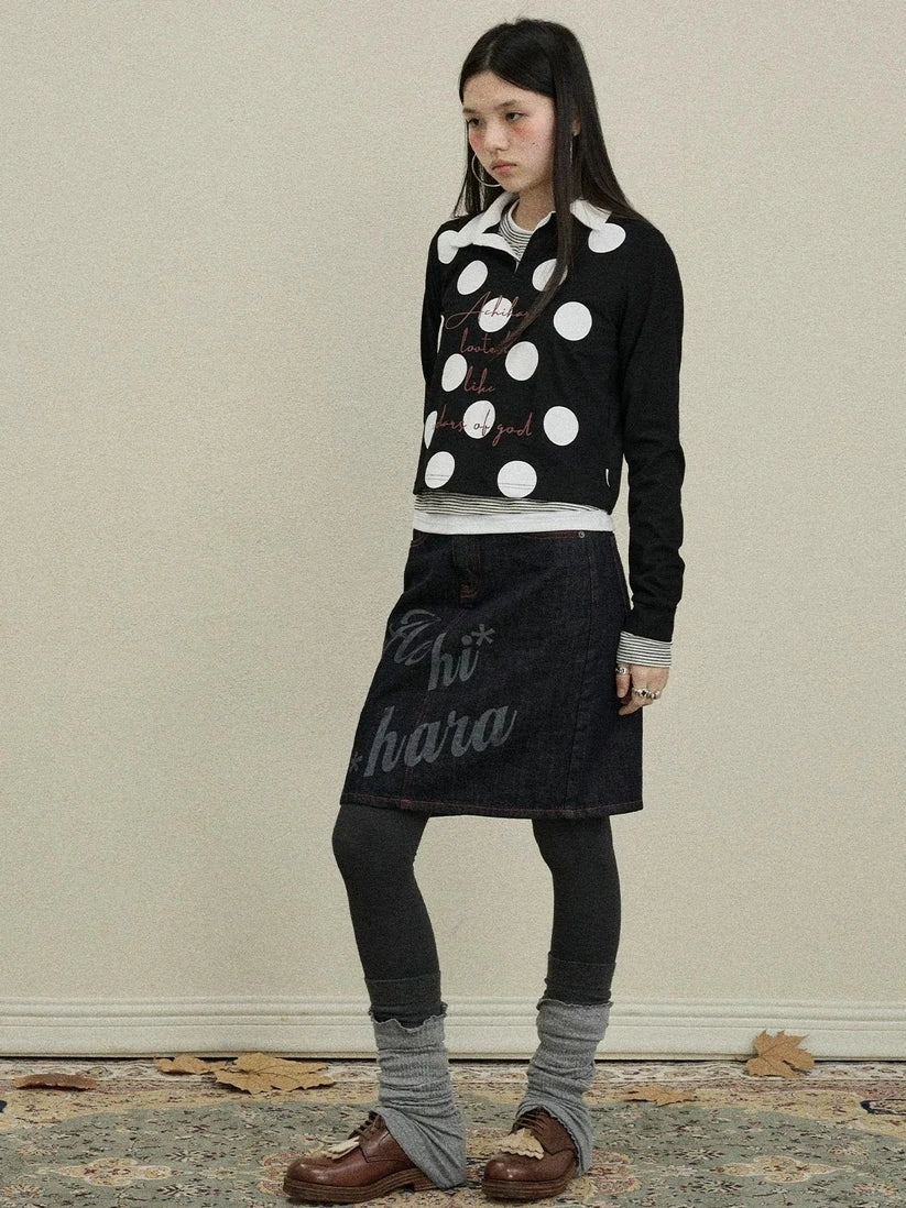 Achihara 100 Percent Cotton Polka Dot Long Sleeve Polo Collar Women Straight Fit T-Shirt