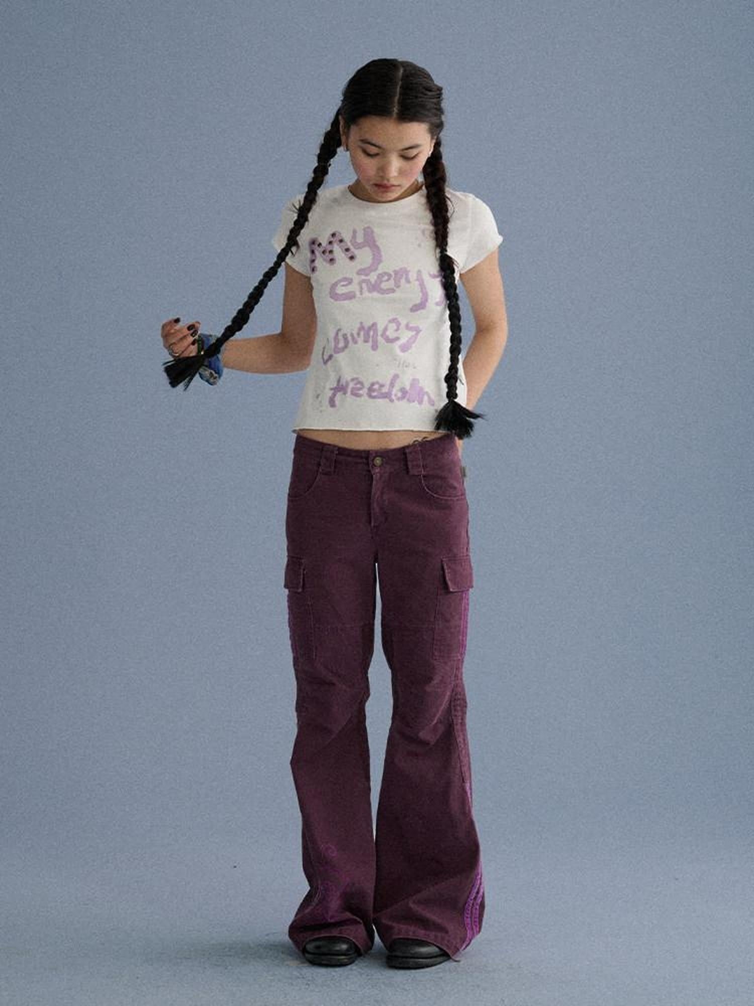 Achihara 100 Percent Cotton Slim Short Sleeve Roundneck Office Letter Print Tee Crop Tops