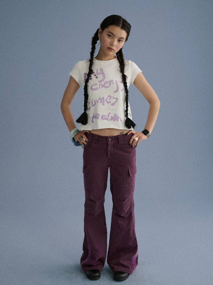 Achihara 100 Percent Cotton Slim Short Sleeve Roundneck Office Letter Print Tee Crop Tops-3