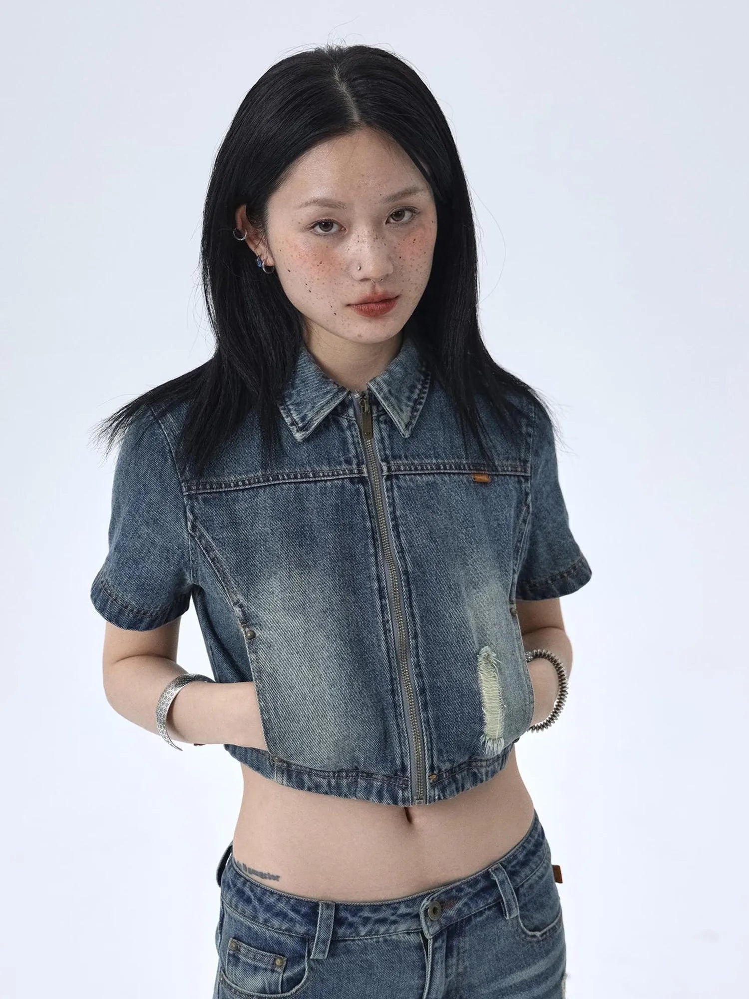 1988 Vintage Distressed Denim Jacket With Rivets