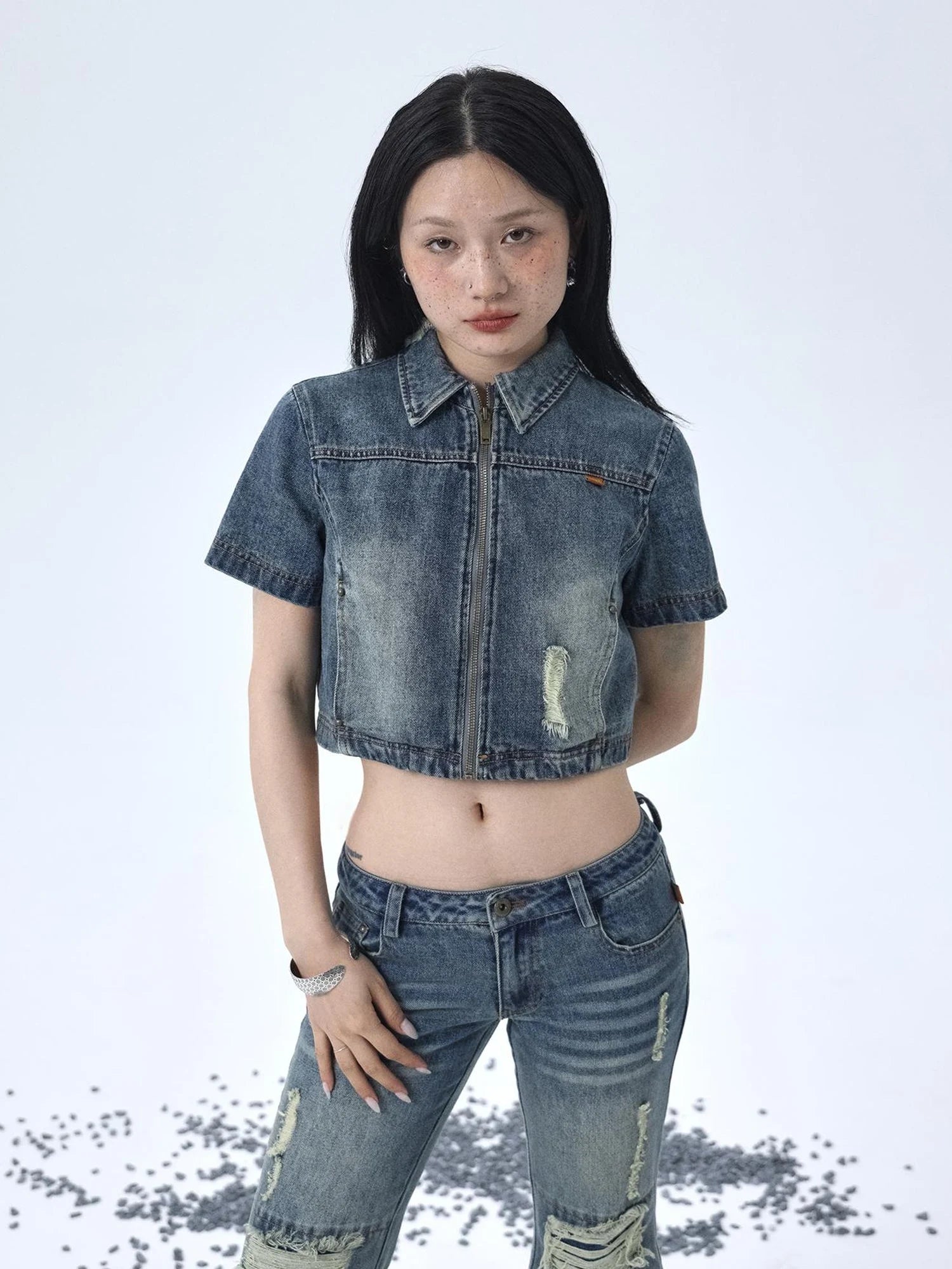 1988 Vintage Distressed Denim Jacket With Rivets