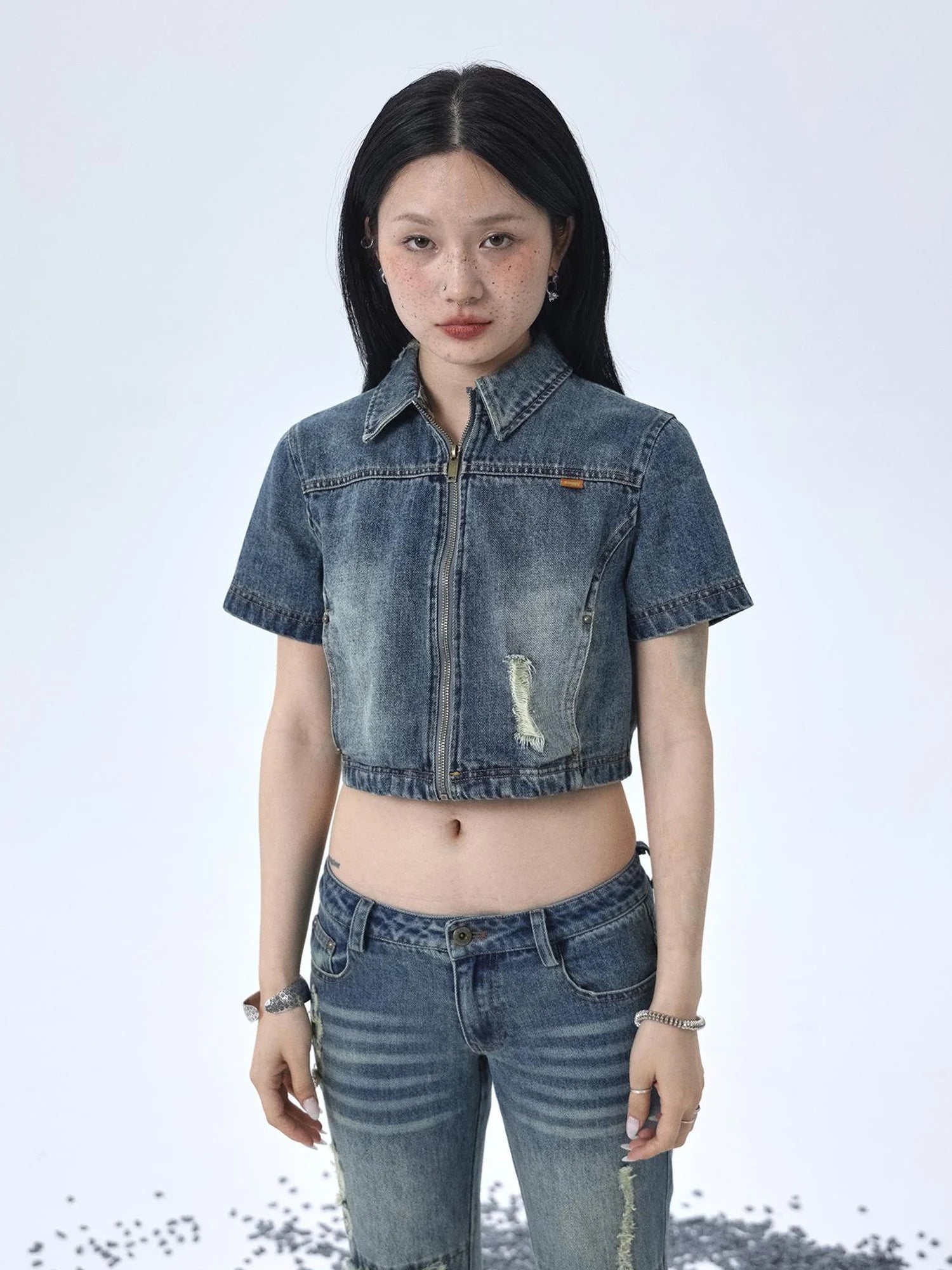 1988 Vintage Distressed Denim Jacket With Rivets