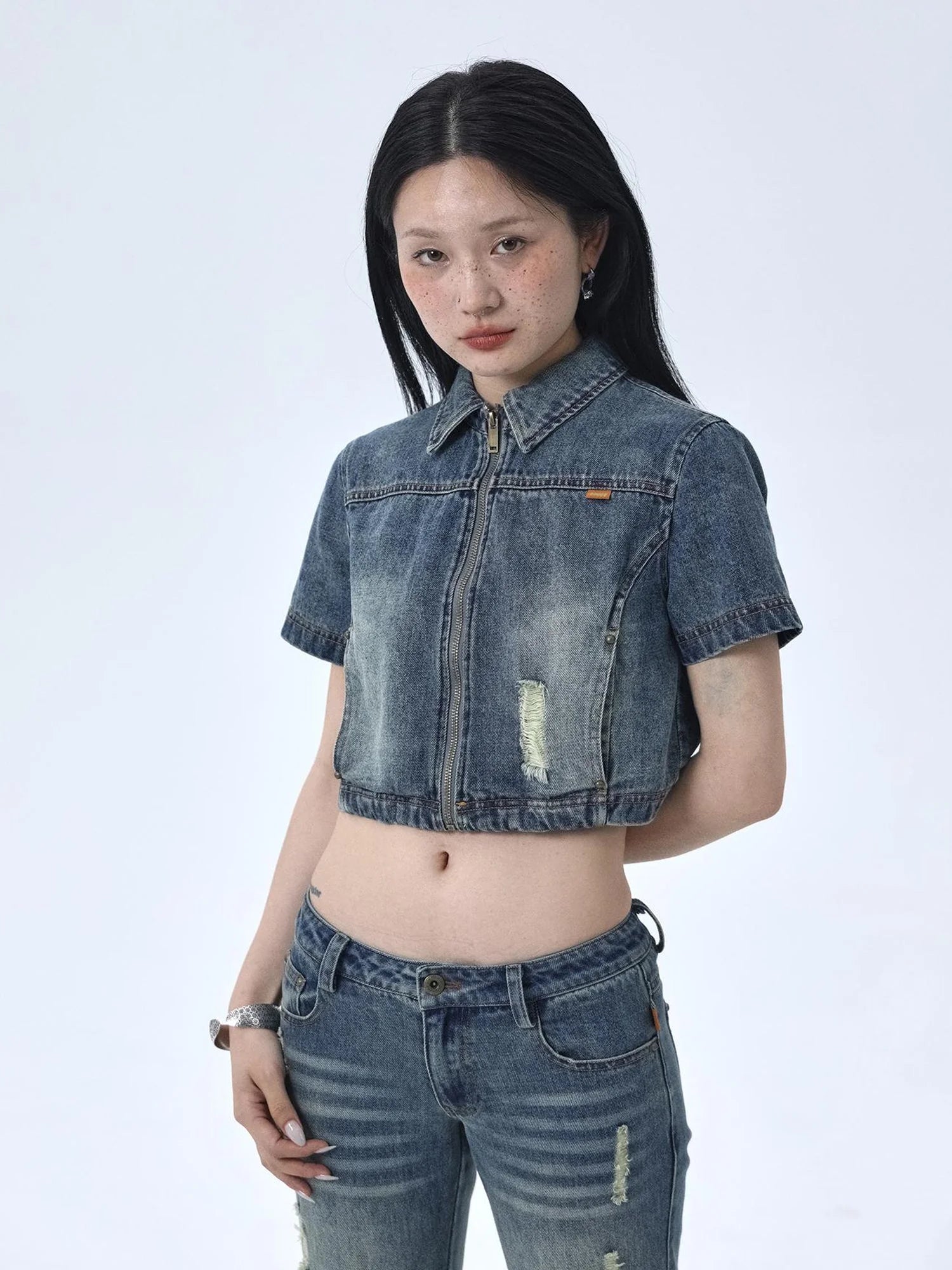 1988 Vintage Distressed Denim Jacket With Rivets
