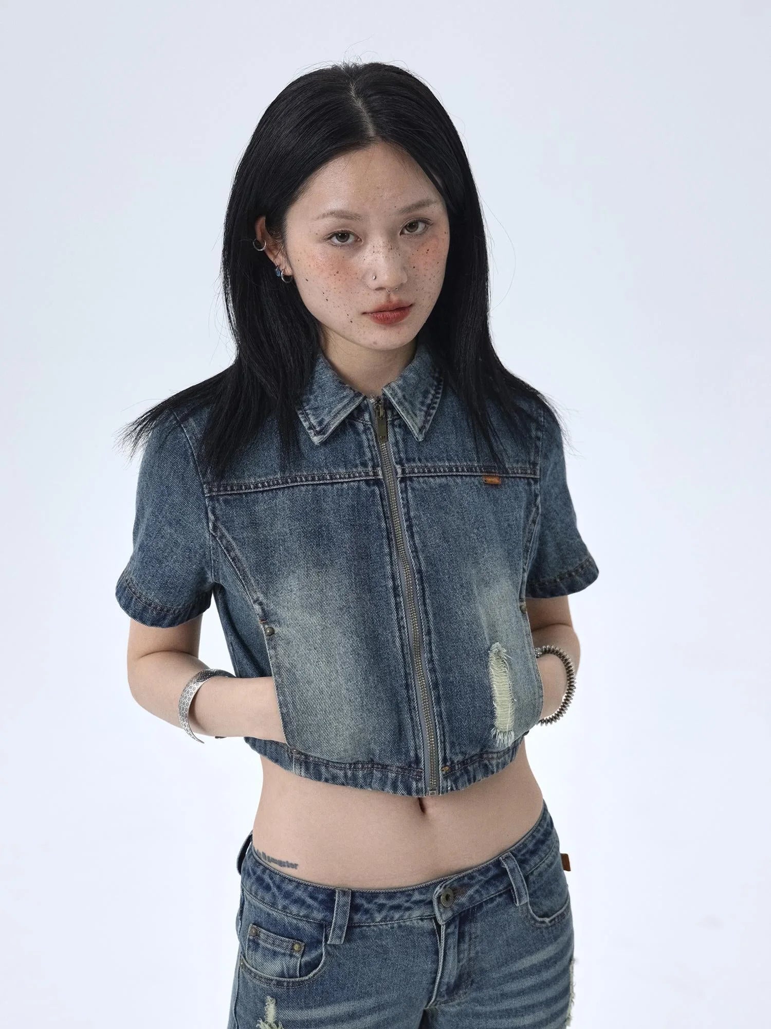 1988 Vintage Distressed Denim Jacket With Rivets