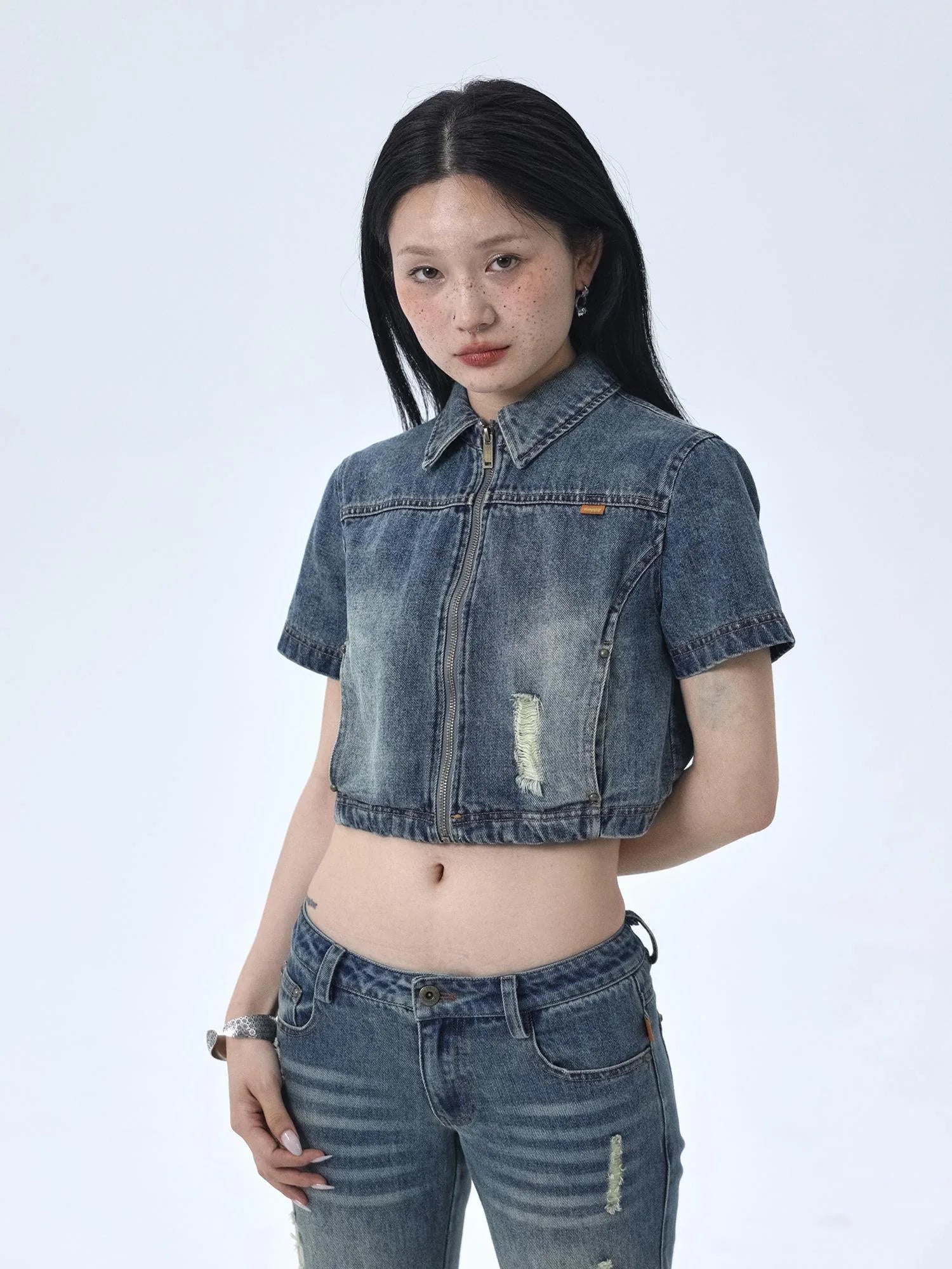 1988 Vintage Distressed Denim Jacket With Rivets