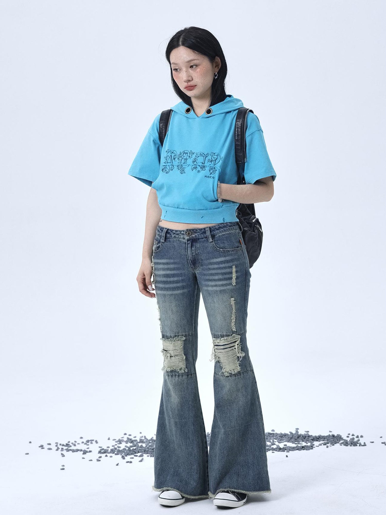 Achihara 1988 Vintage Low Rise Flared Jeans With Distressed Details