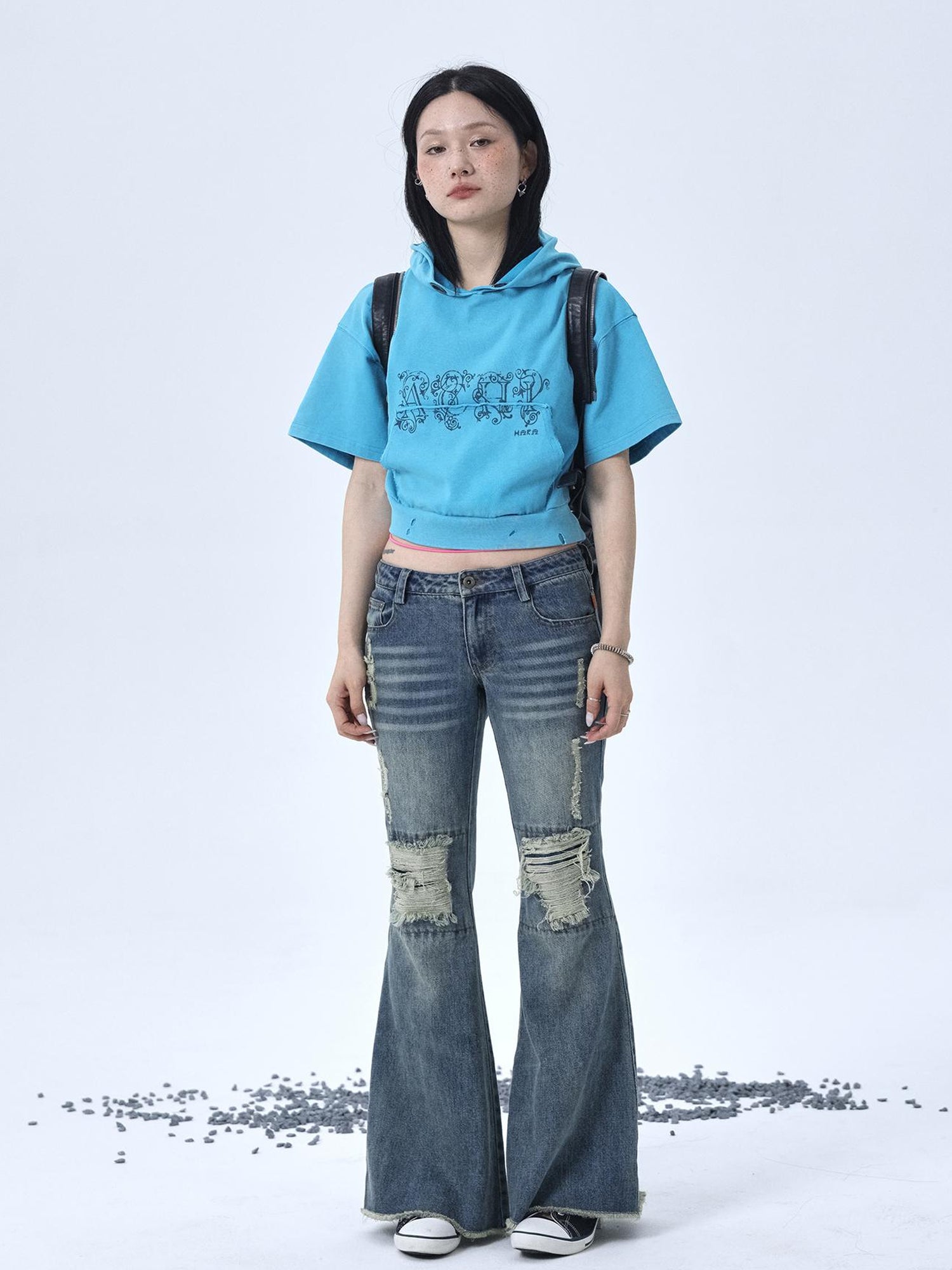 Achihara 1988 Vintage Low Rise Flared Jeans With Distressed Details