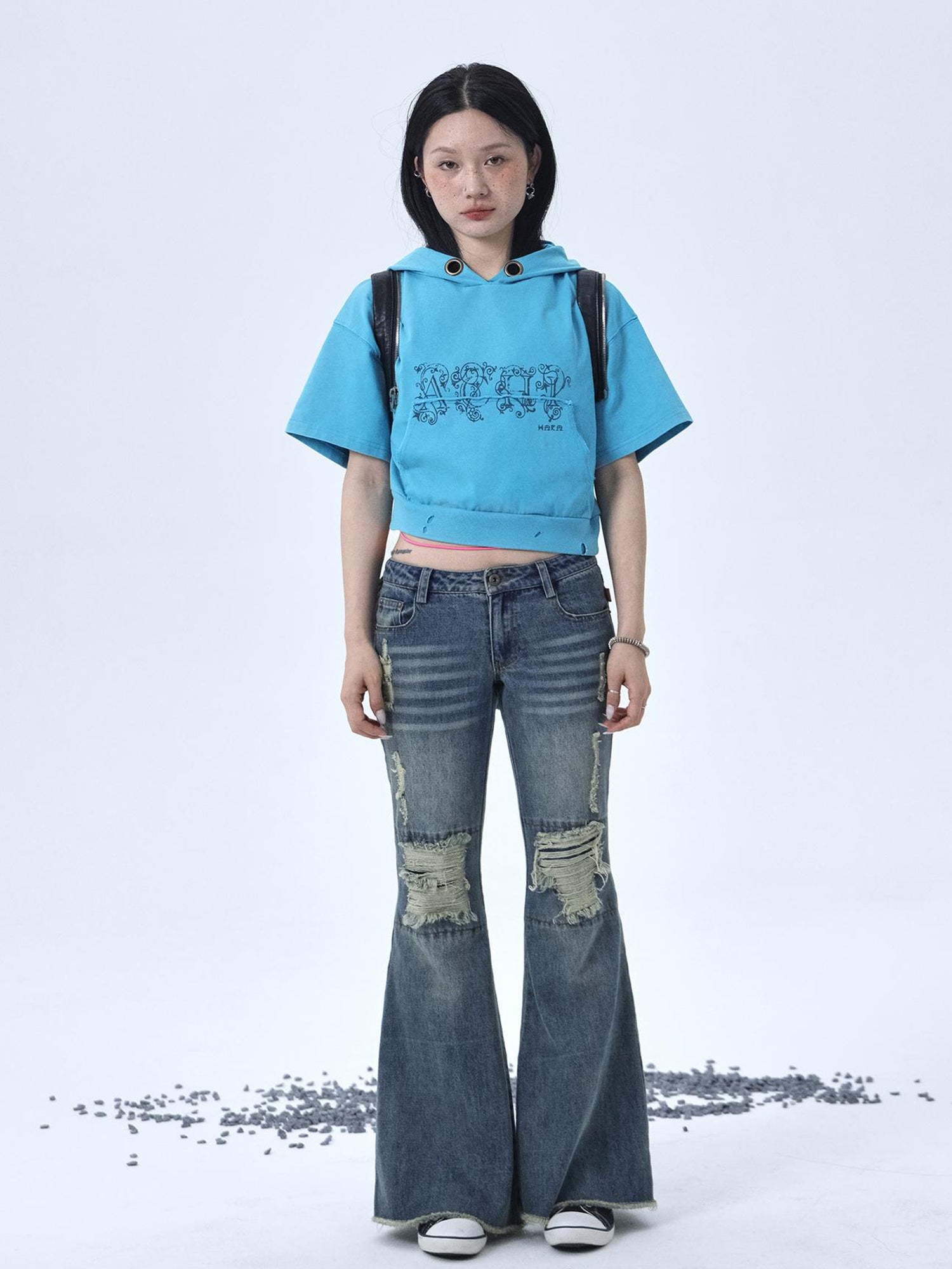 Achihara 1988 Vintage Low Rise Flared Jeans With Distressed Details