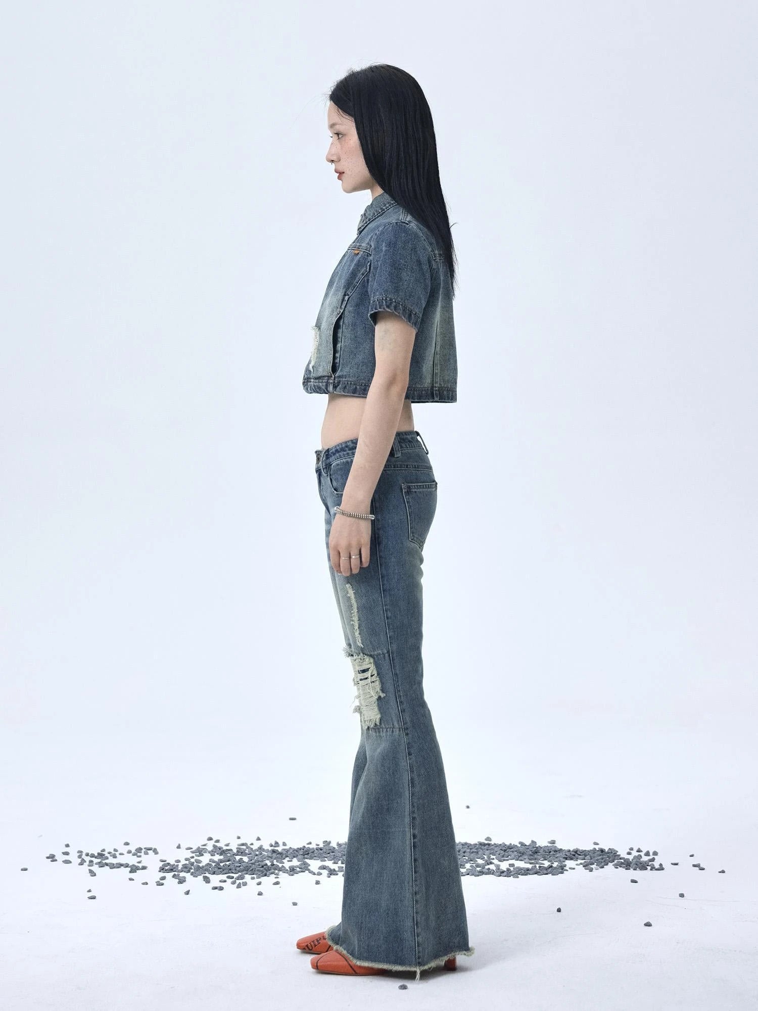 1988 Vintage Low Rise Flared Jeans With Distressed Details