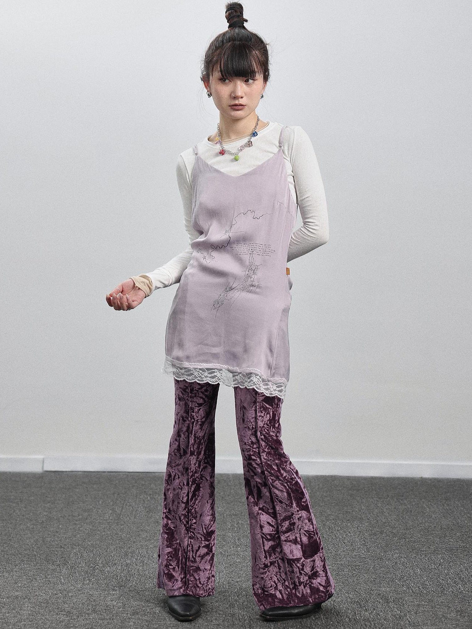 Achihara Absurd Lust Slip Dress V-neck T-shirt Long-Sleeve