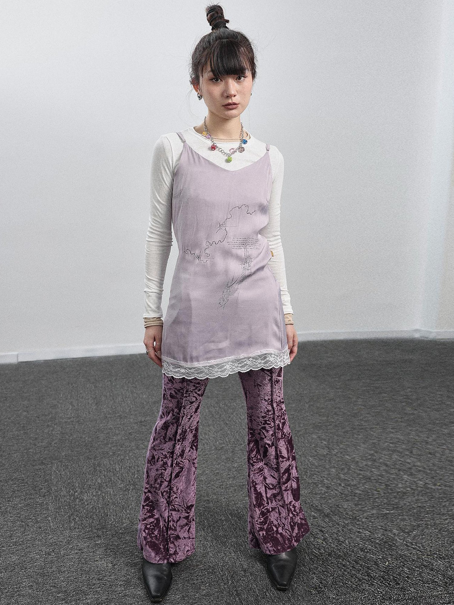 Achihara Absurd Lust Slip Dress V-neck T-shirt Long-Sleeve