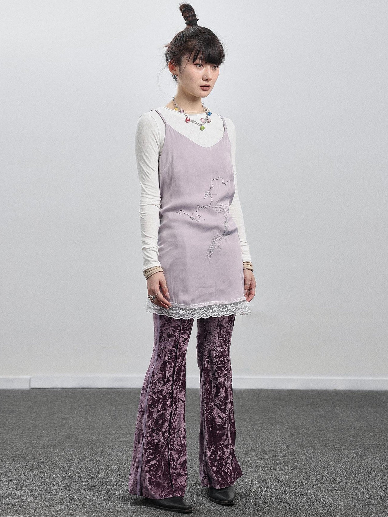 Achihara Absurd Lust Slip Dress V-neck T-shirt Long-Sleeve