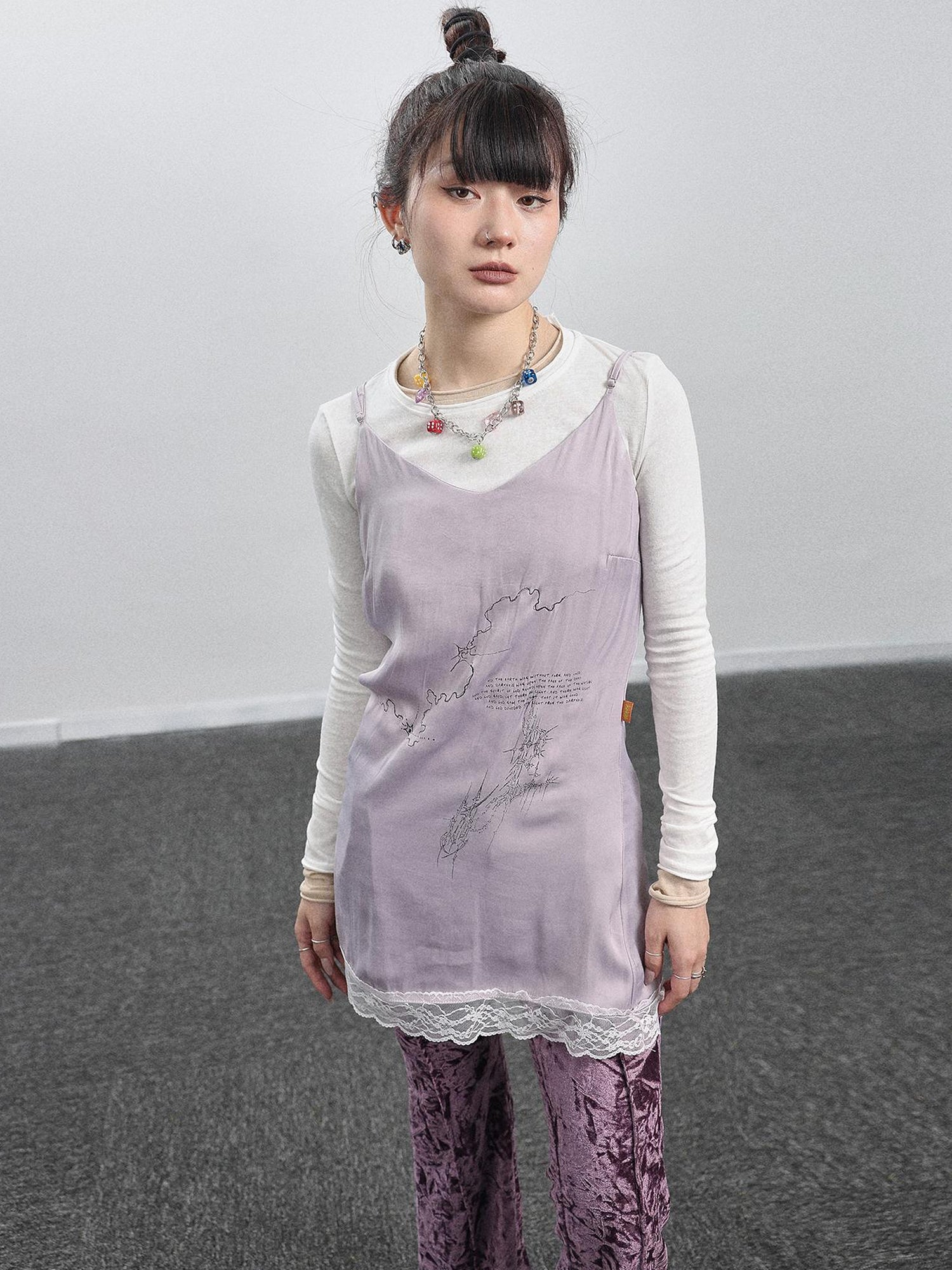Achihara Absurd Lust Slip Dress V-neck T-shirt Long-Sleeve
