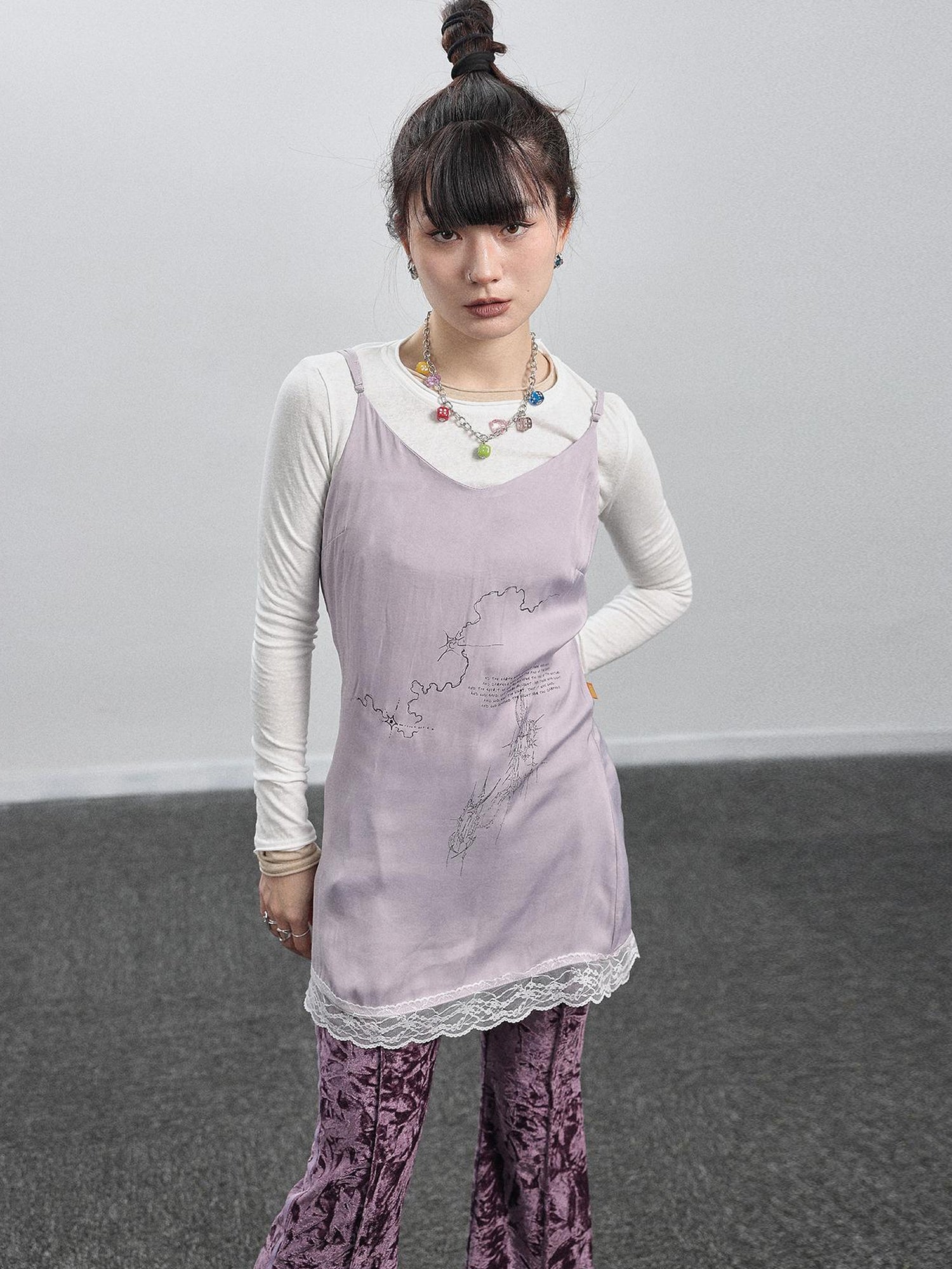 Achihara Absurd Lust Slip Dress V-neck T-shirt Long-Sleeve