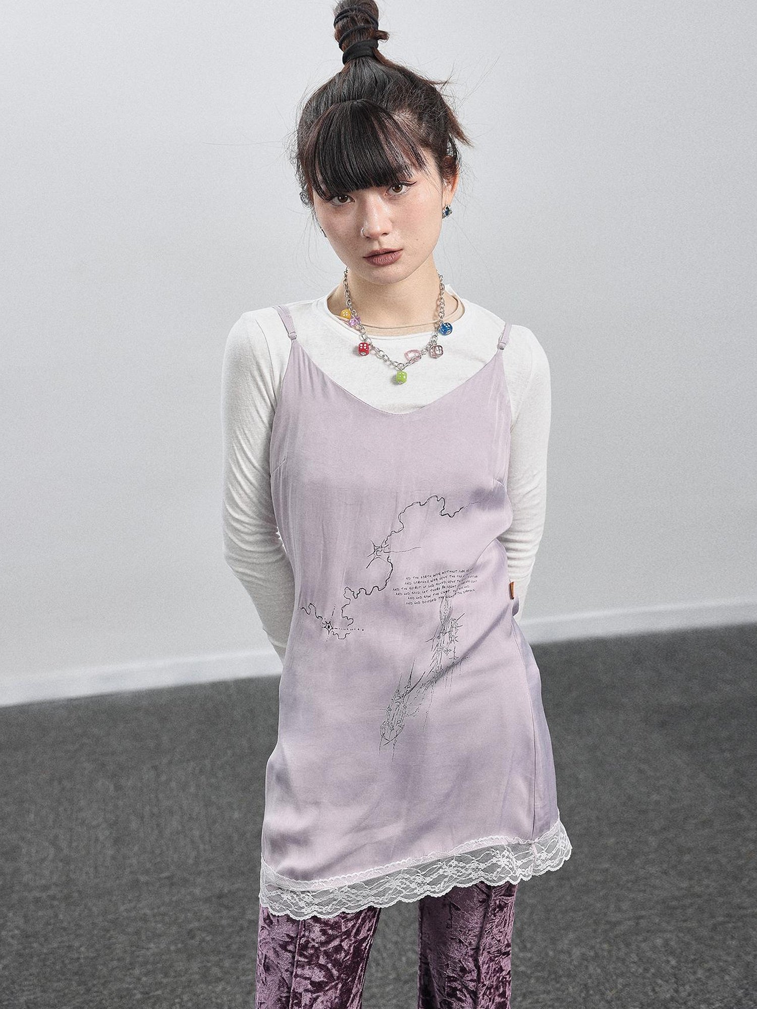 Achihara Absurd Lust Slip Dress V-neck T-shirt Long-Sleeve