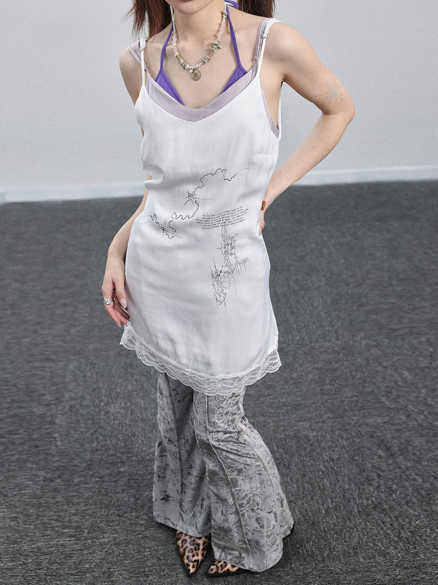 Achihara Absurd Lust Slip Dress V-neck T-shirt Long-Sleeve
