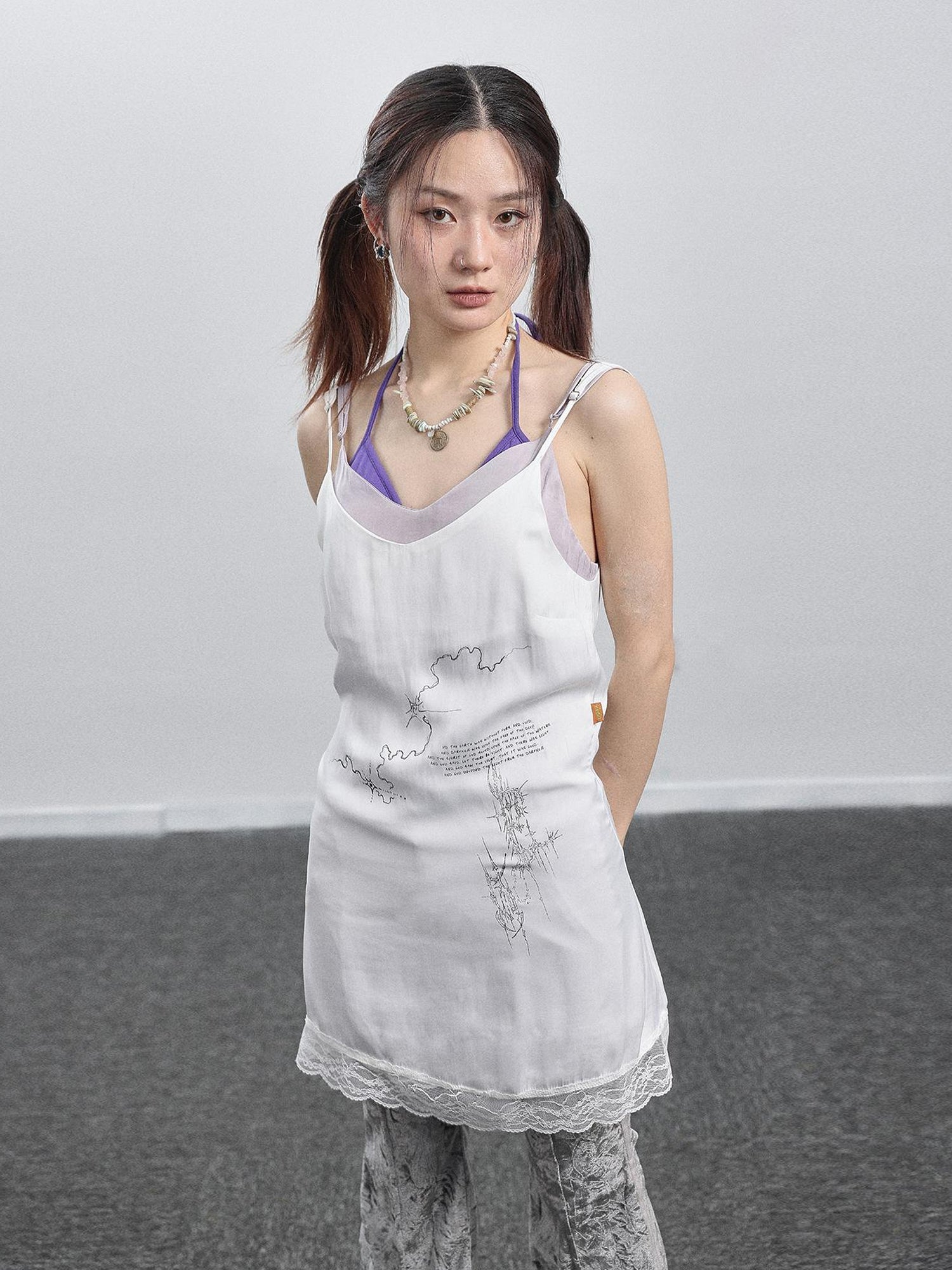 Achihara Absurd Lust Slip Dress V-neck T-shirt Long-Sleeve