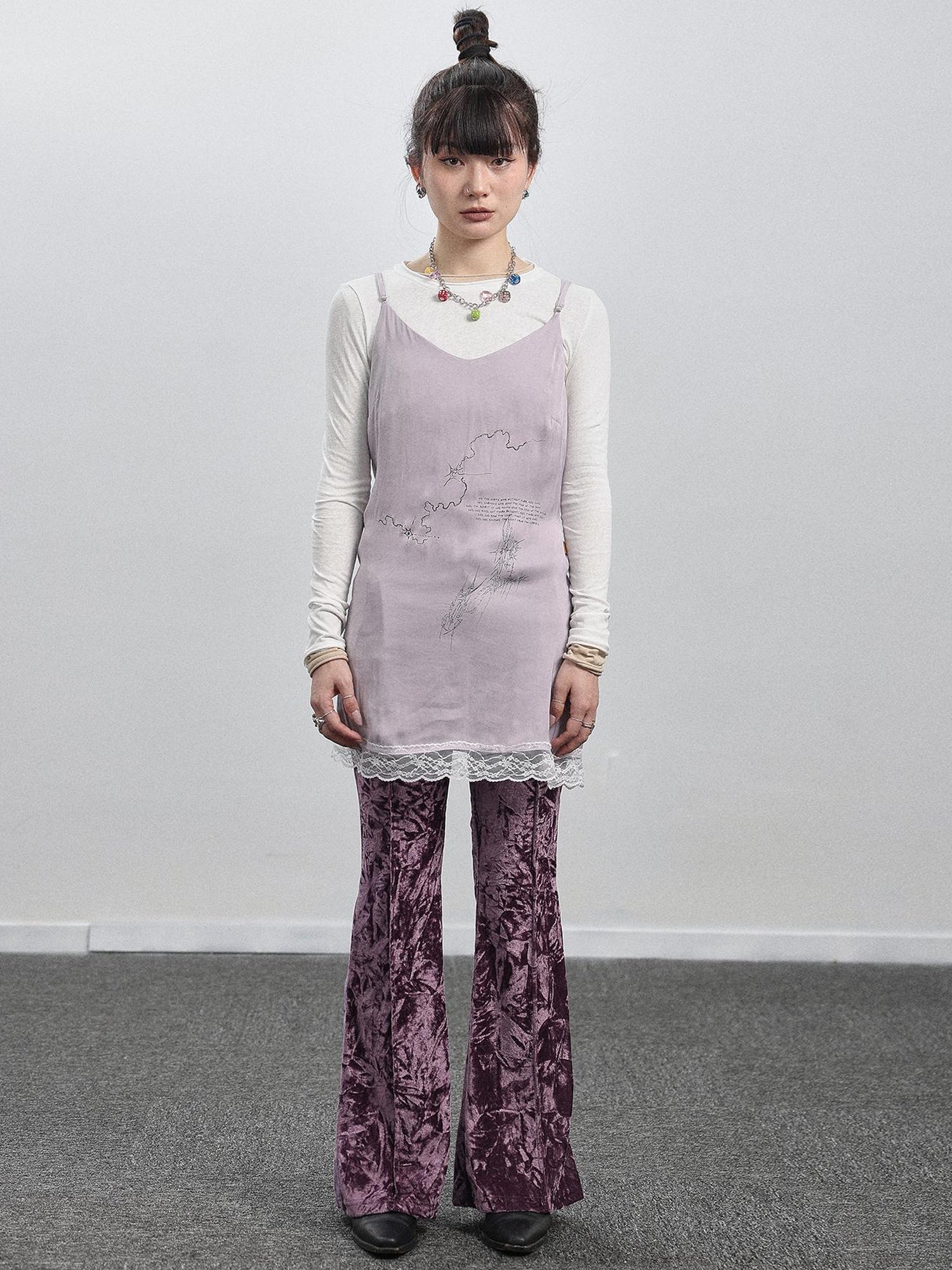 Achihara Absurd Lust Slip Dress V-neck T-shirt Long-Sleeve