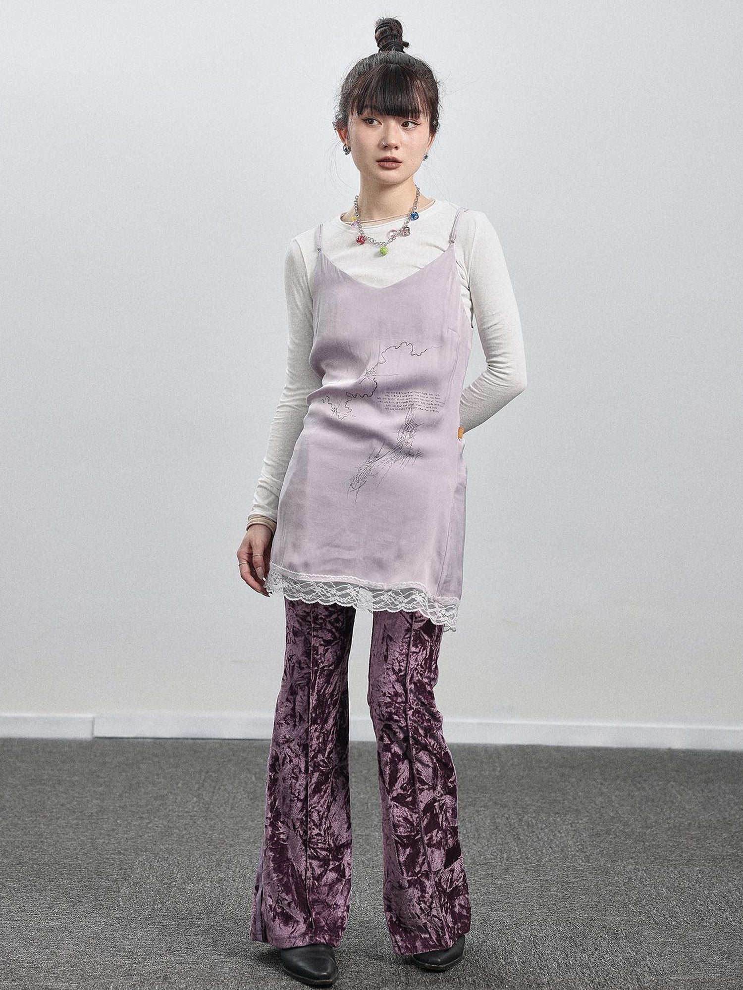 Achihara Absurd Lust Slip Dress V-neck T-shirt Long-Sleeve