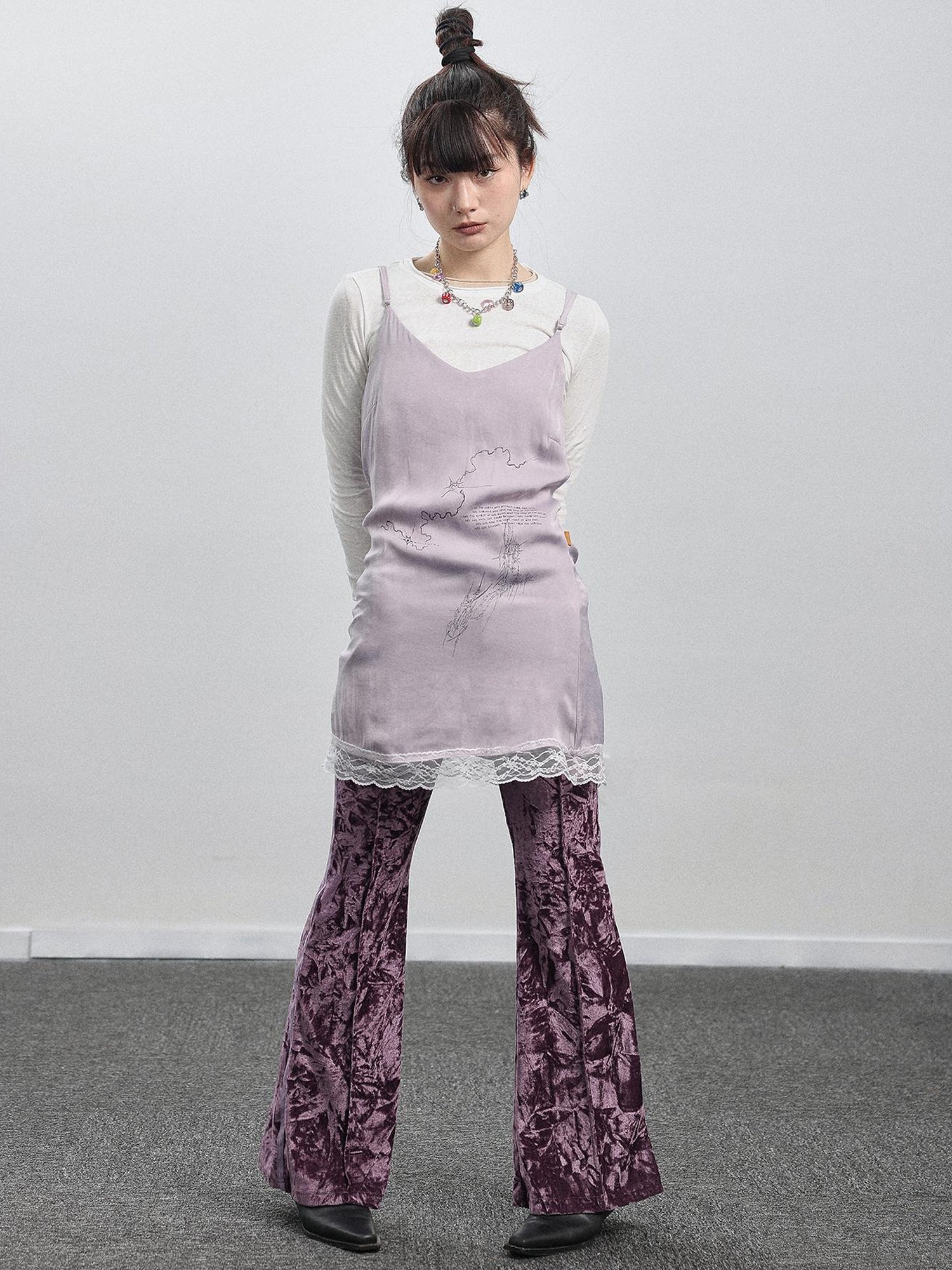 Achihara Absurd Lust Slip Dress V-neck T-shirt Long-Sleeve