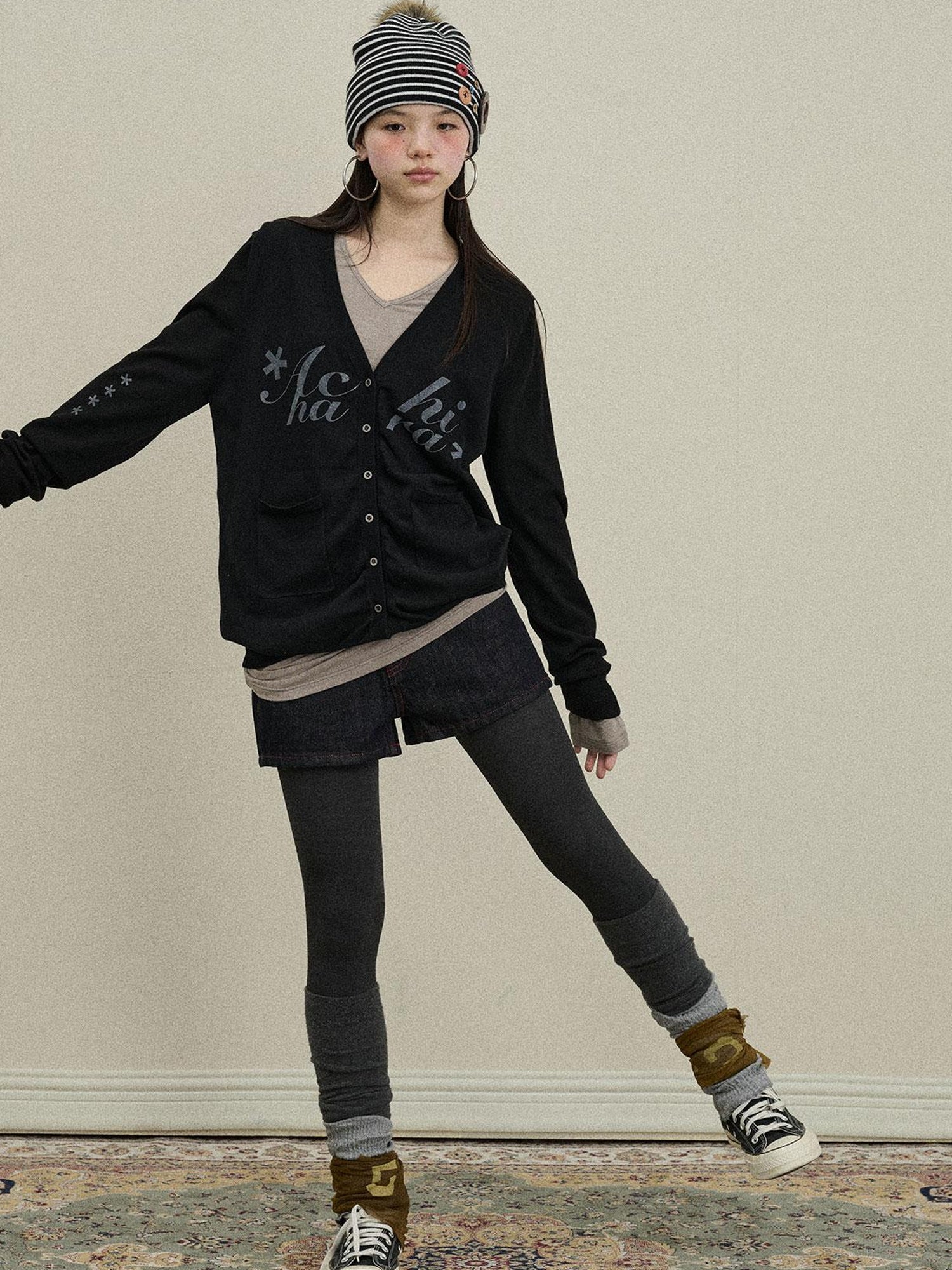 Update Achihara Achihara 2025 Knit Cardigan With Print V-Neck T-Shirt Long-Sleeve