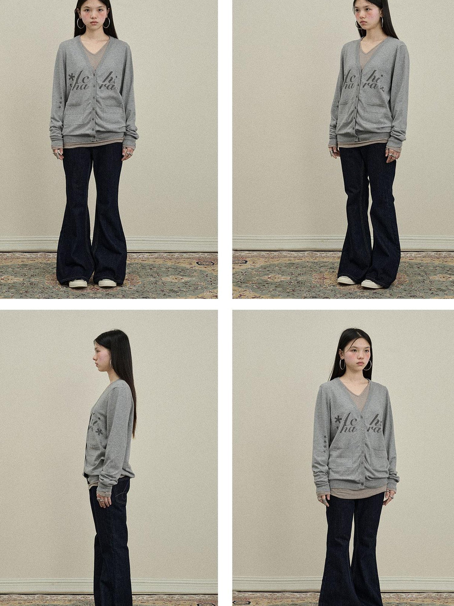 Update Achihara Achihara 2025 Knit Cardigan With Print V-Neck T-Shirt Long-Sleeve