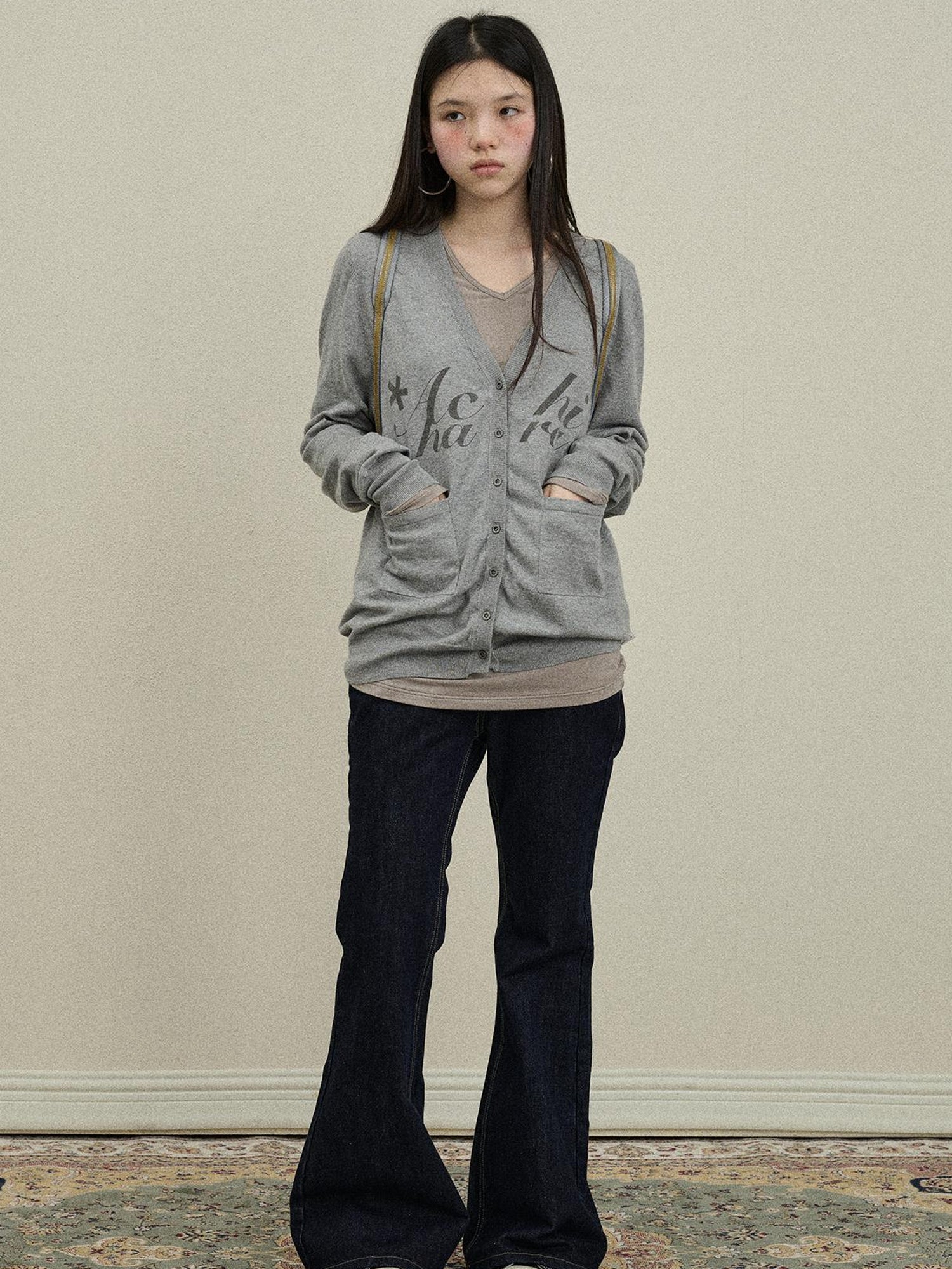 Update Achihara Achihara 2025 Knit Cardigan With Print V-Neck T-Shirt Long-Sleeve
