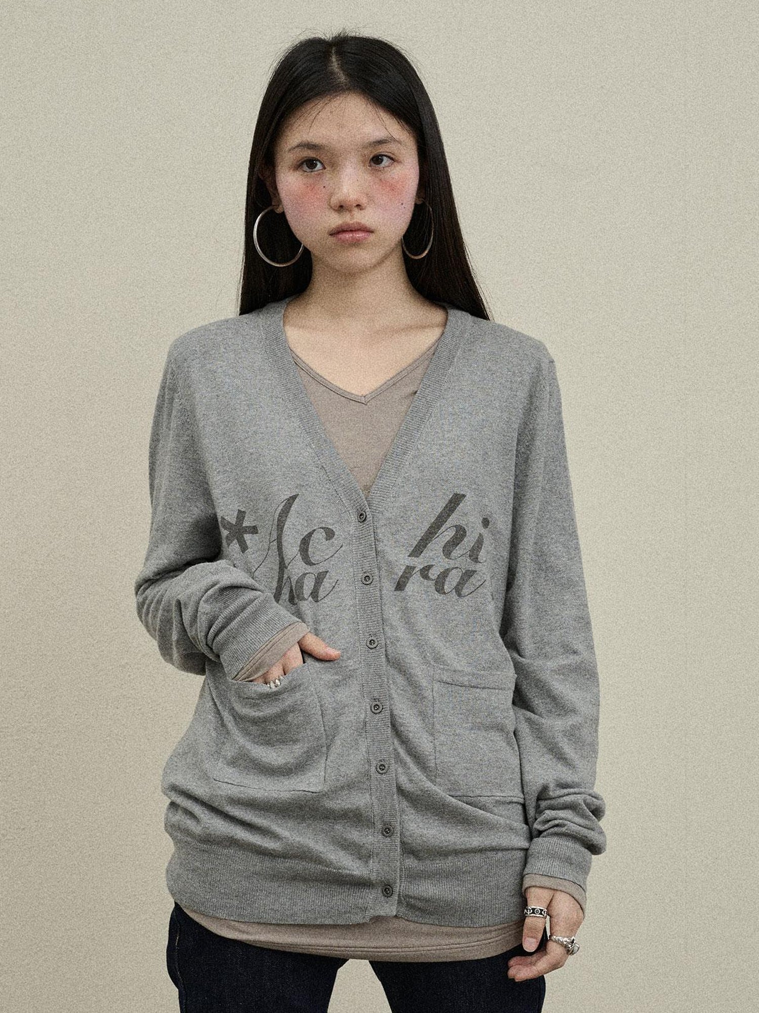 Update Achihara Achihara 2025 Knit Cardigan With Print V-Neck T-Shirt Long-Sleeve