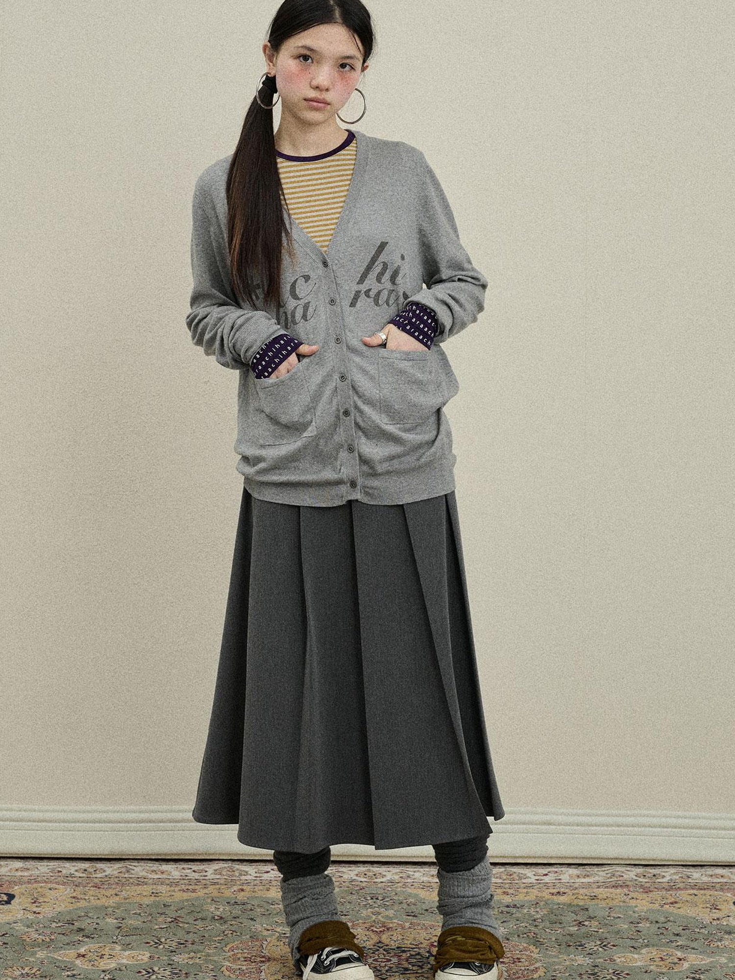 Update Achihara Achihara 2025 Knit Cardigan With Print V-Neck T-Shirt Long-Sleeve