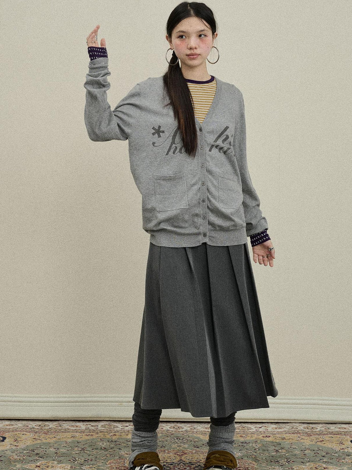 Update Achihara Achihara 2025 Knit Cardigan With Print V-Neck T-Shirt Long-Sleeve