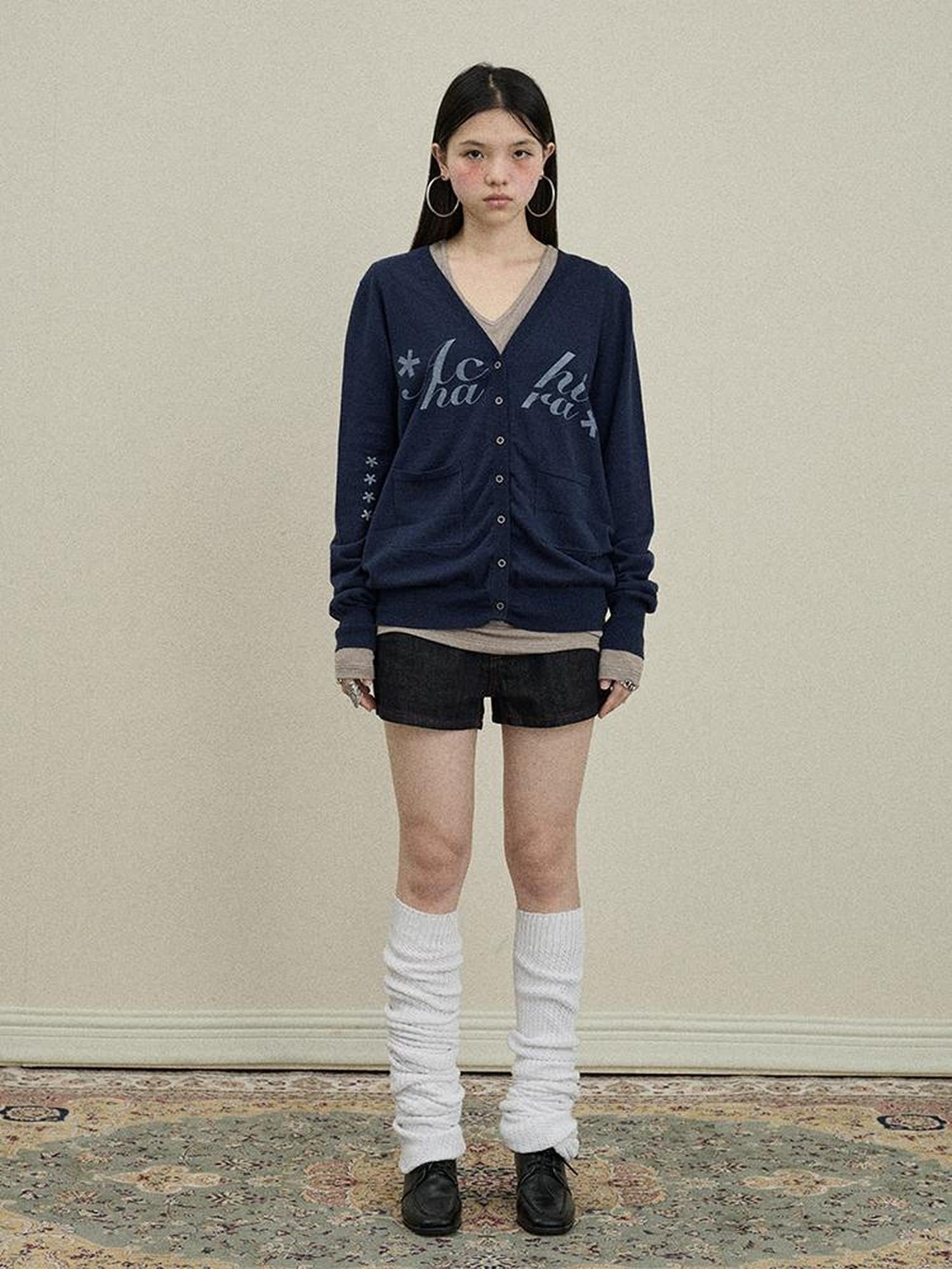 Update Achihara Achihara 2025 Knit Cardigan With Print V-Neck T-Shirt Long-Sleeve