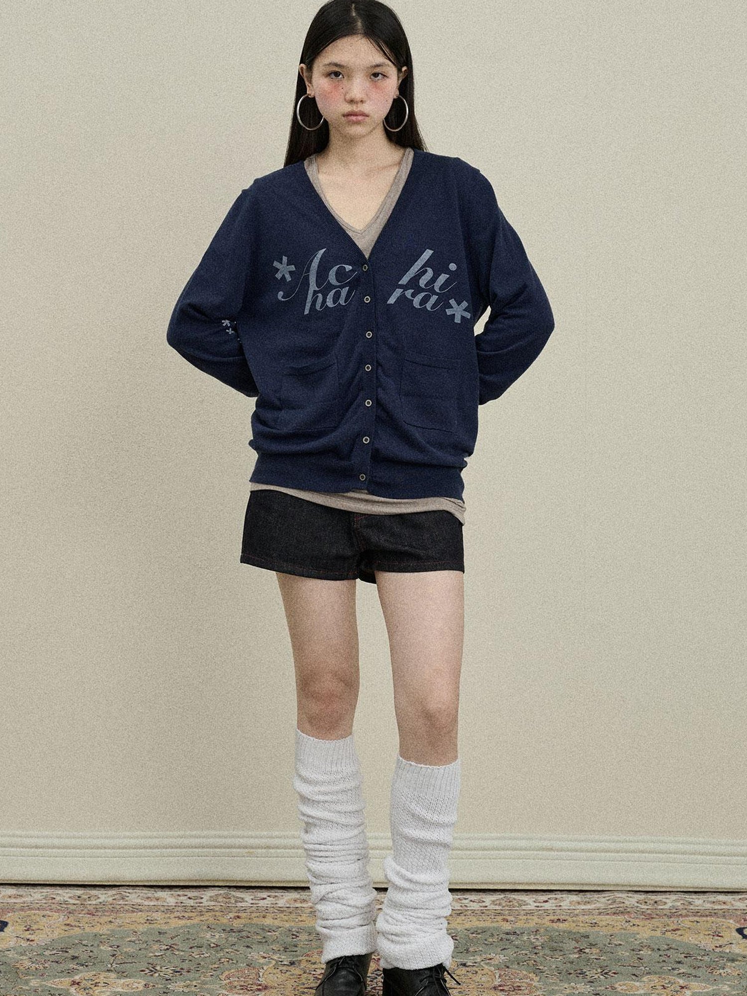 Update Achihara Achihara 2025 Knit Cardigan With Print V-Neck T-Shirt Long-Sleeve