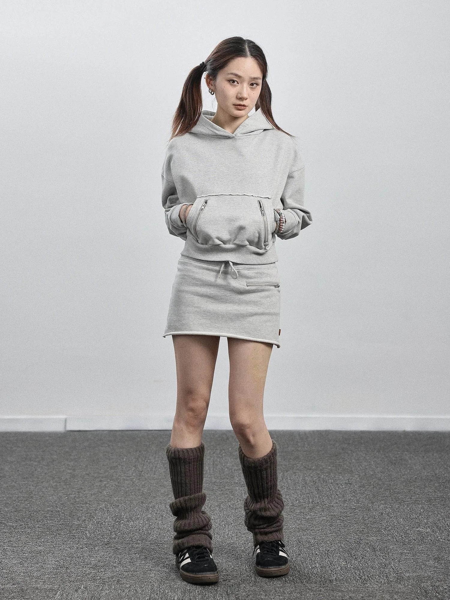 Achihara Hooded Zip Up Sweatshirt & Skirt Set