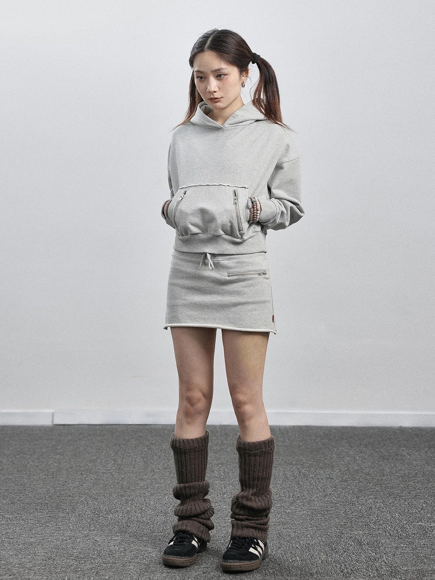Achihara Achihara Hooded Zip Up Sweatshirt & Skirt Set