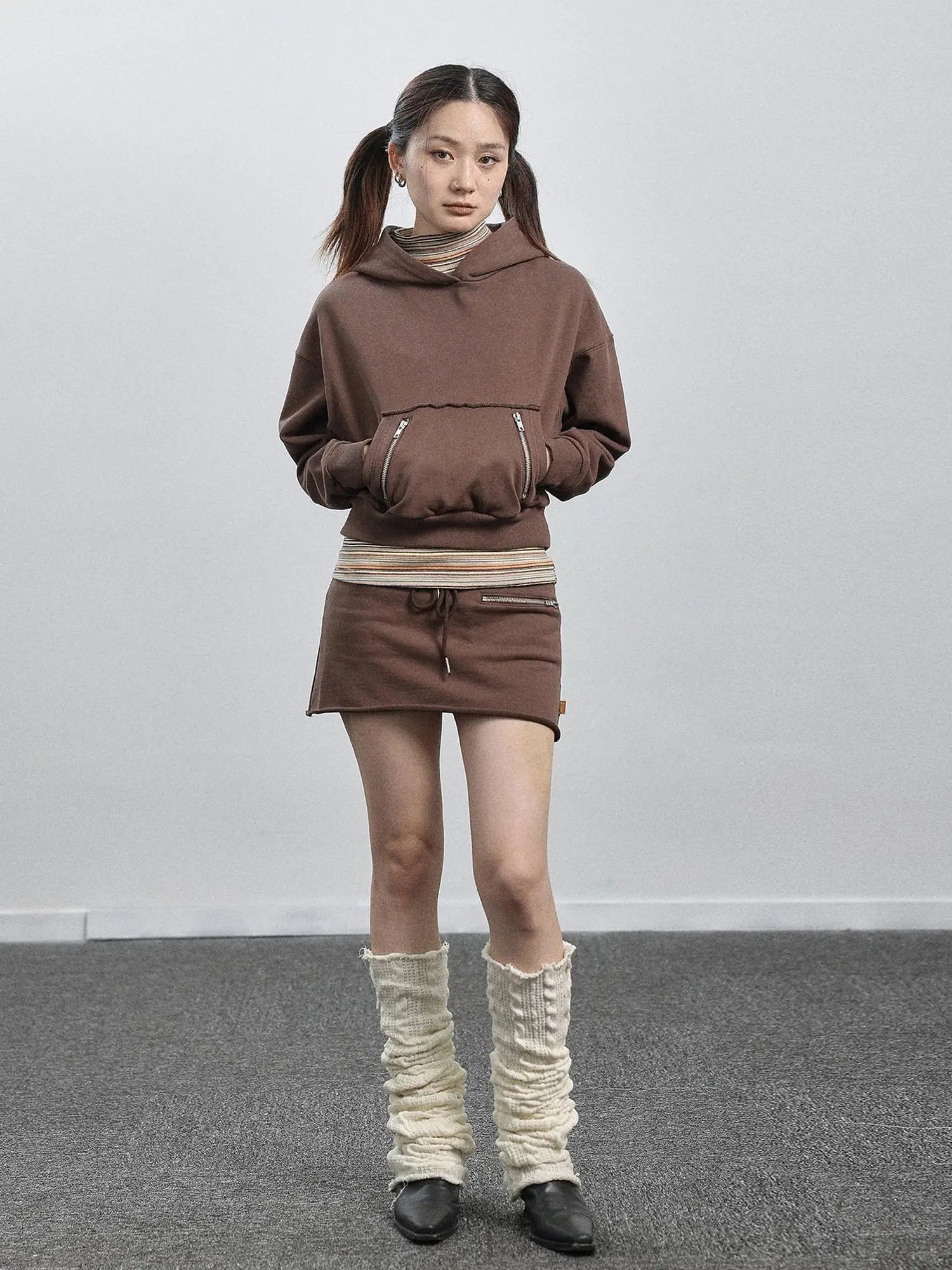 Achihara Hooded Zip Up Sweatshirt & Skirt Set