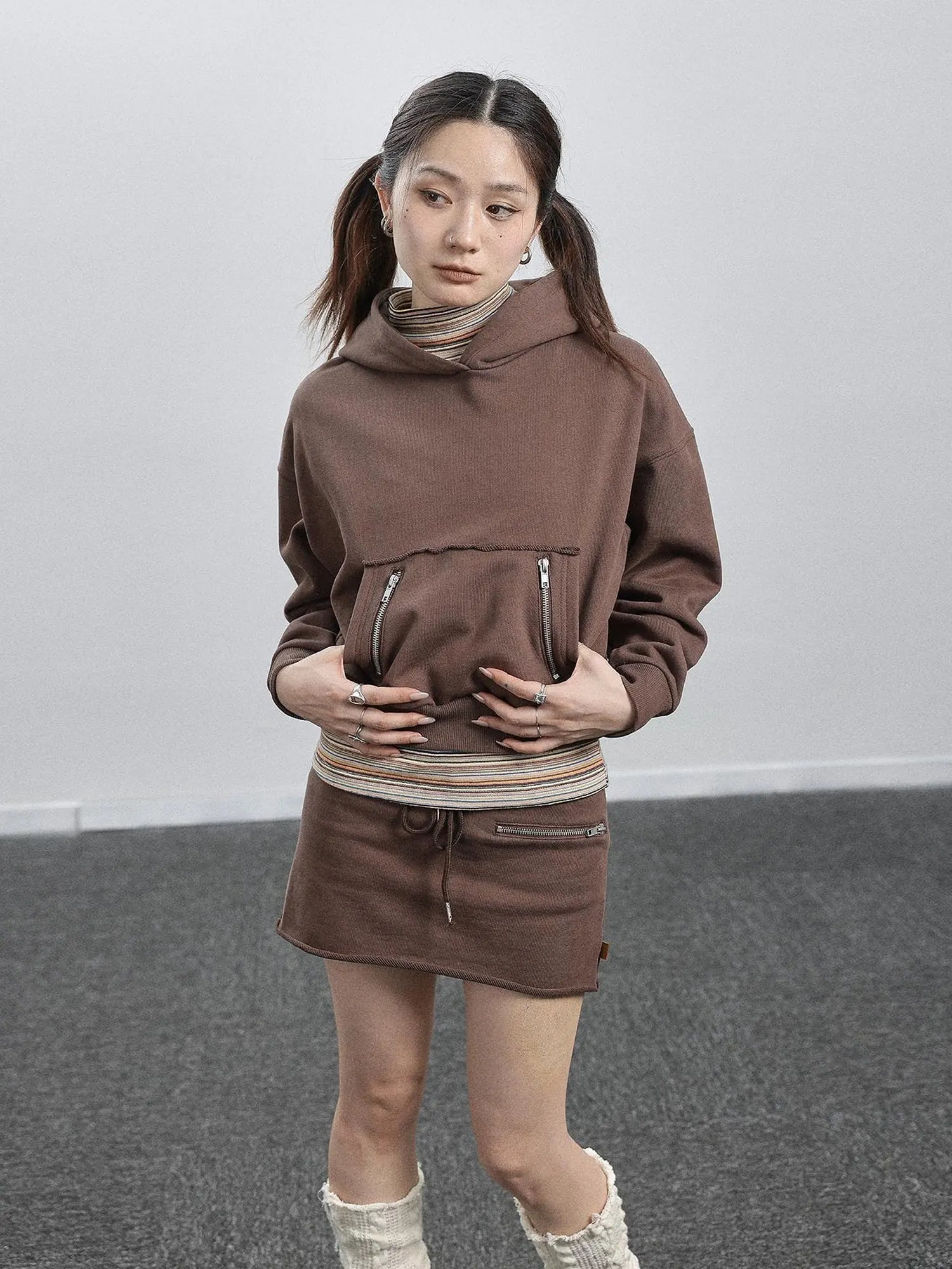 Achihara Hooded Zip Up Sweatshirt & Skirt Set