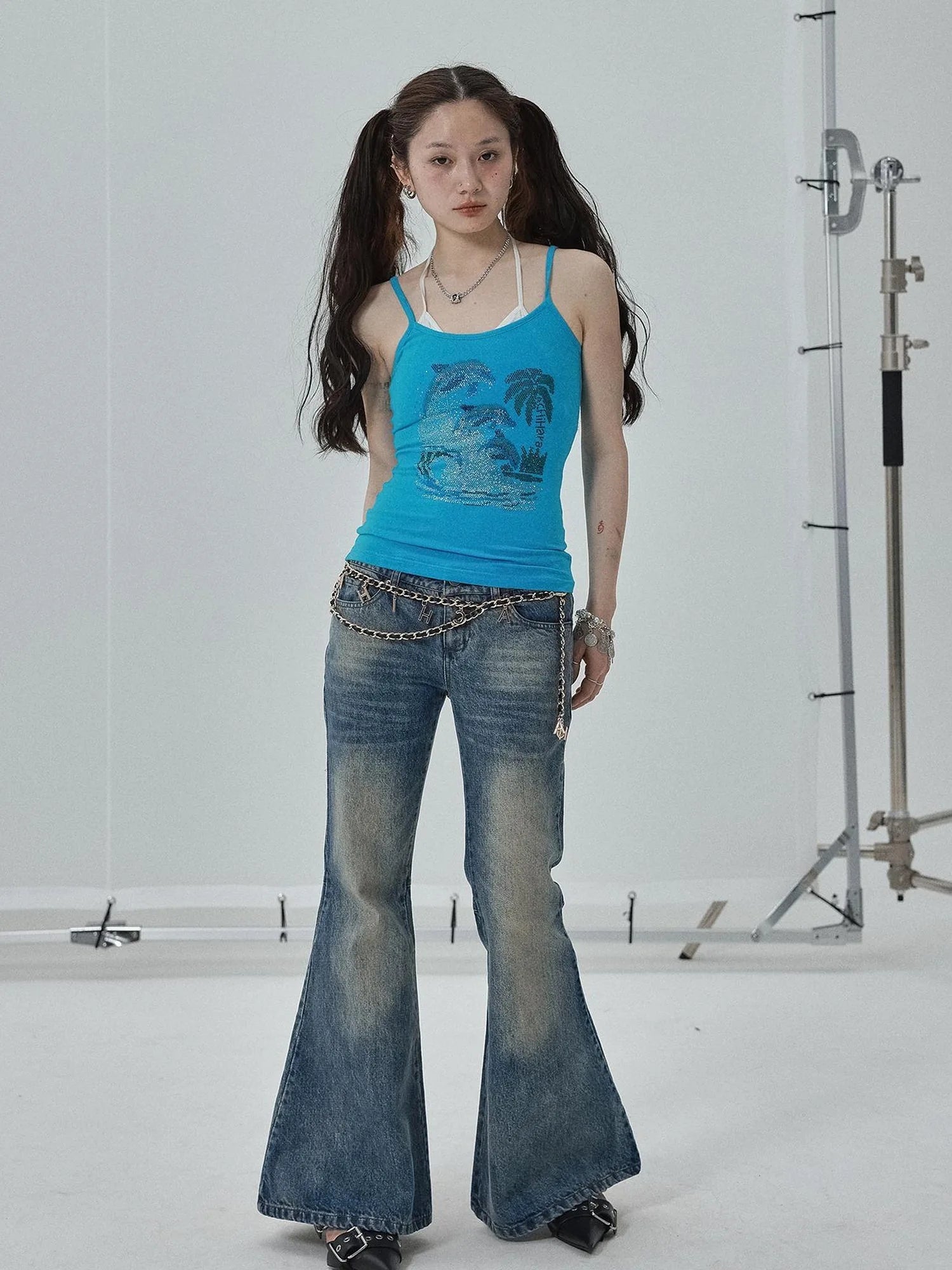 Achihara Low Rise Flared Wide Leg Jeans
