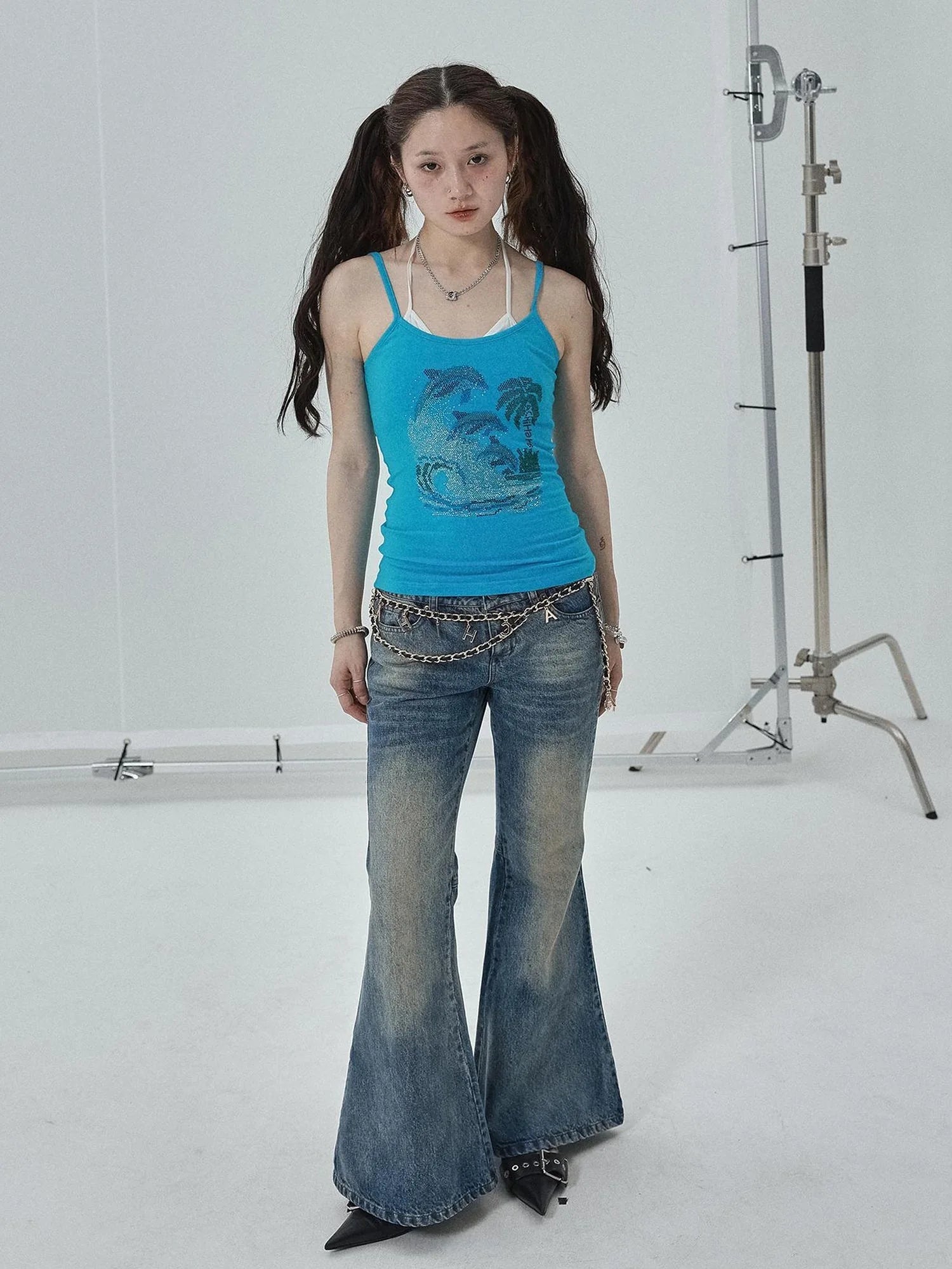 Achihara Low Rise Flared Wide Leg Jeans