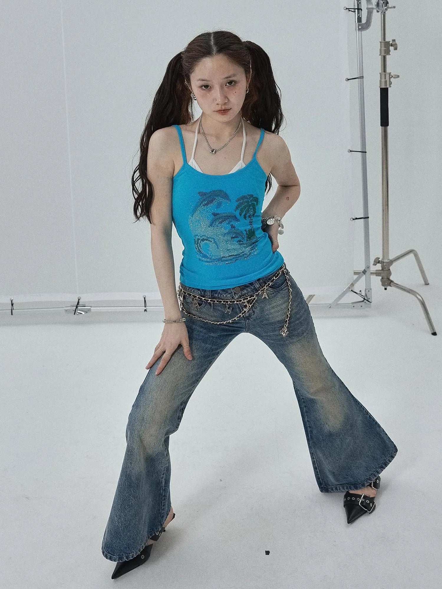 Achihara Low Rise Flared Wide Leg Jeans