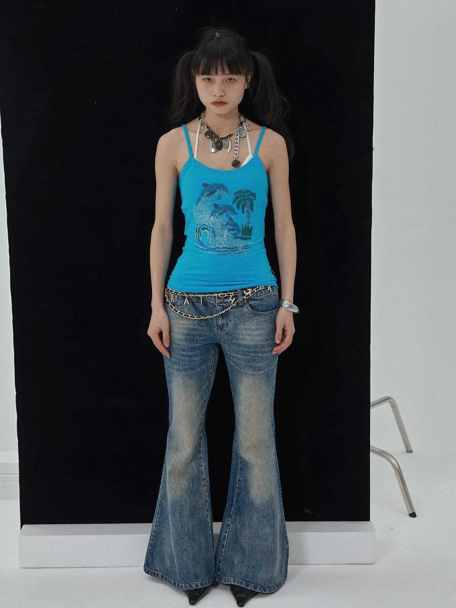 Achihara Low Rise Flared Wide Leg Jeans