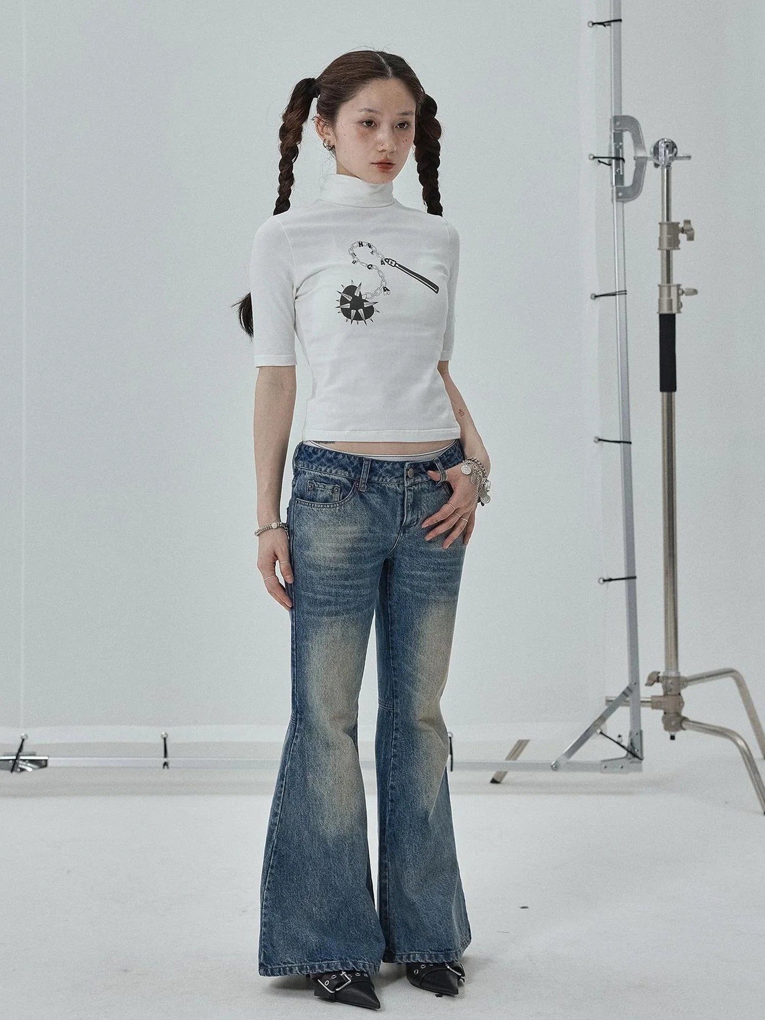 Achihara Low Rise Flared Wide Leg Jeans