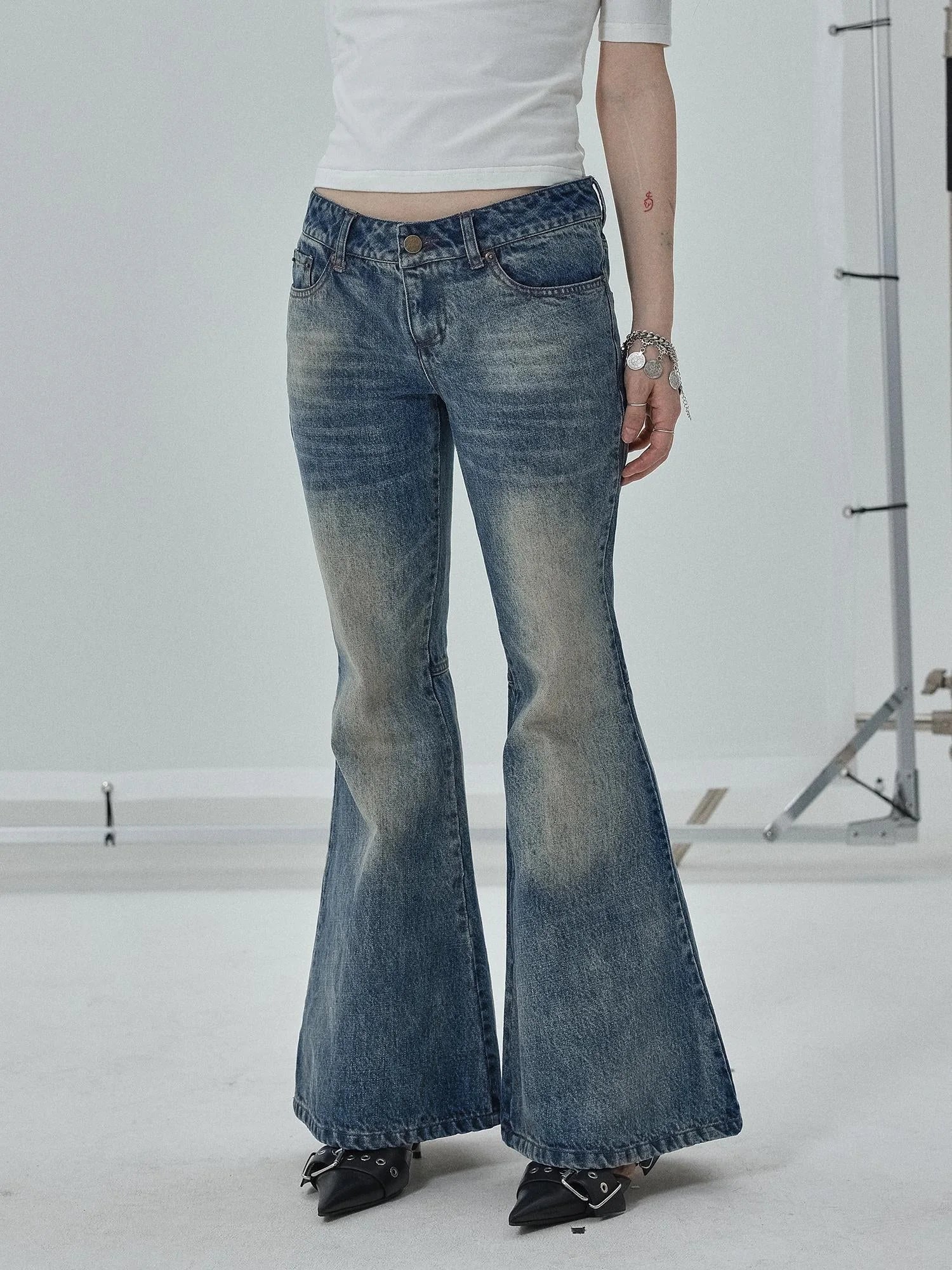 Achihara Low Rise Flared Wide Leg Jeans