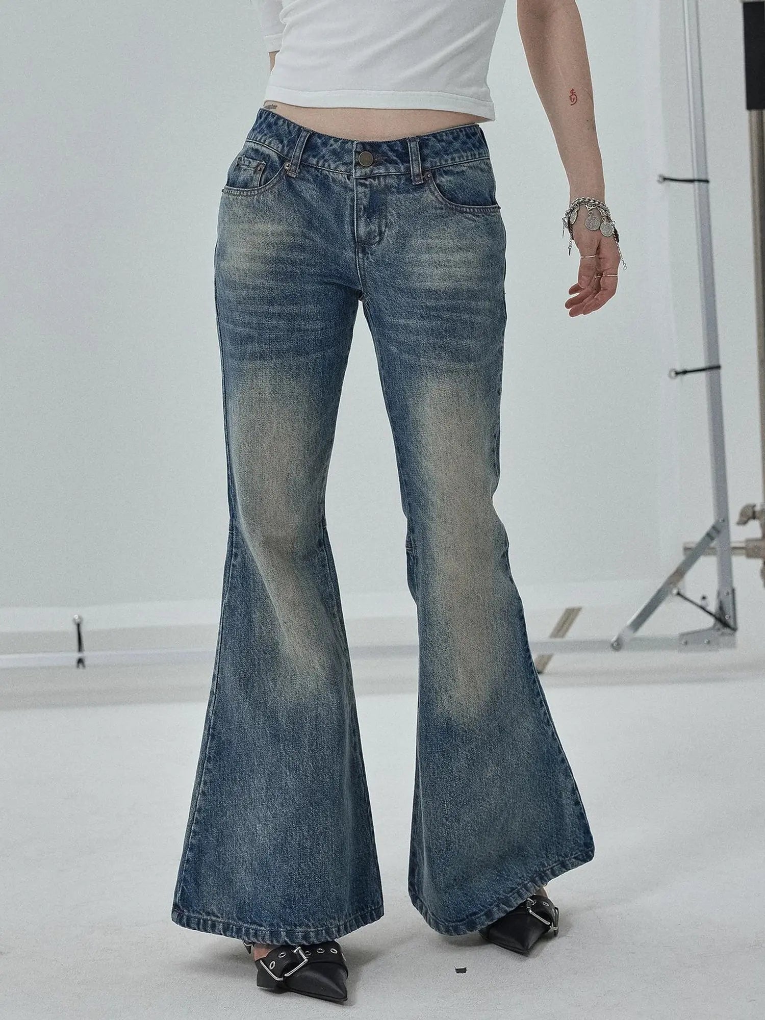 Achihara Low Rise Flared Wide Leg Jeans