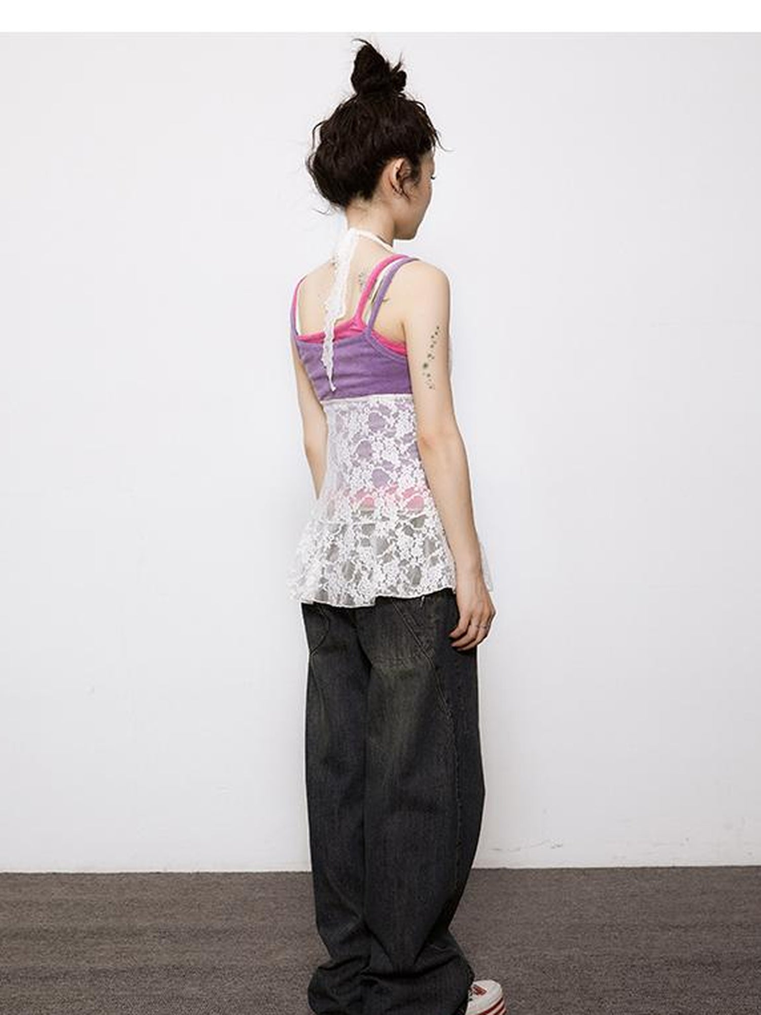Achihara Adjustable Bow Halter Top With Wave Hem