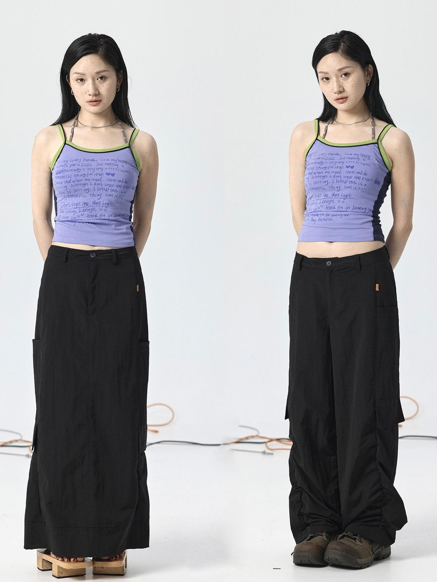 Achihara Adjustable Parachute Pants & Fishtail Skirt Set