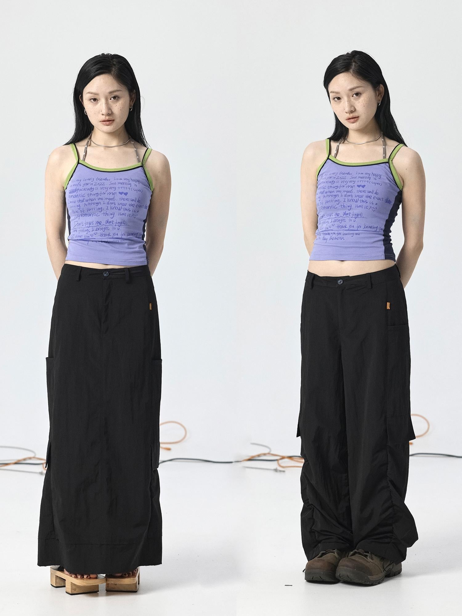 Achihara Adjustable Parachute Pants & Fishtail Skirt Set
