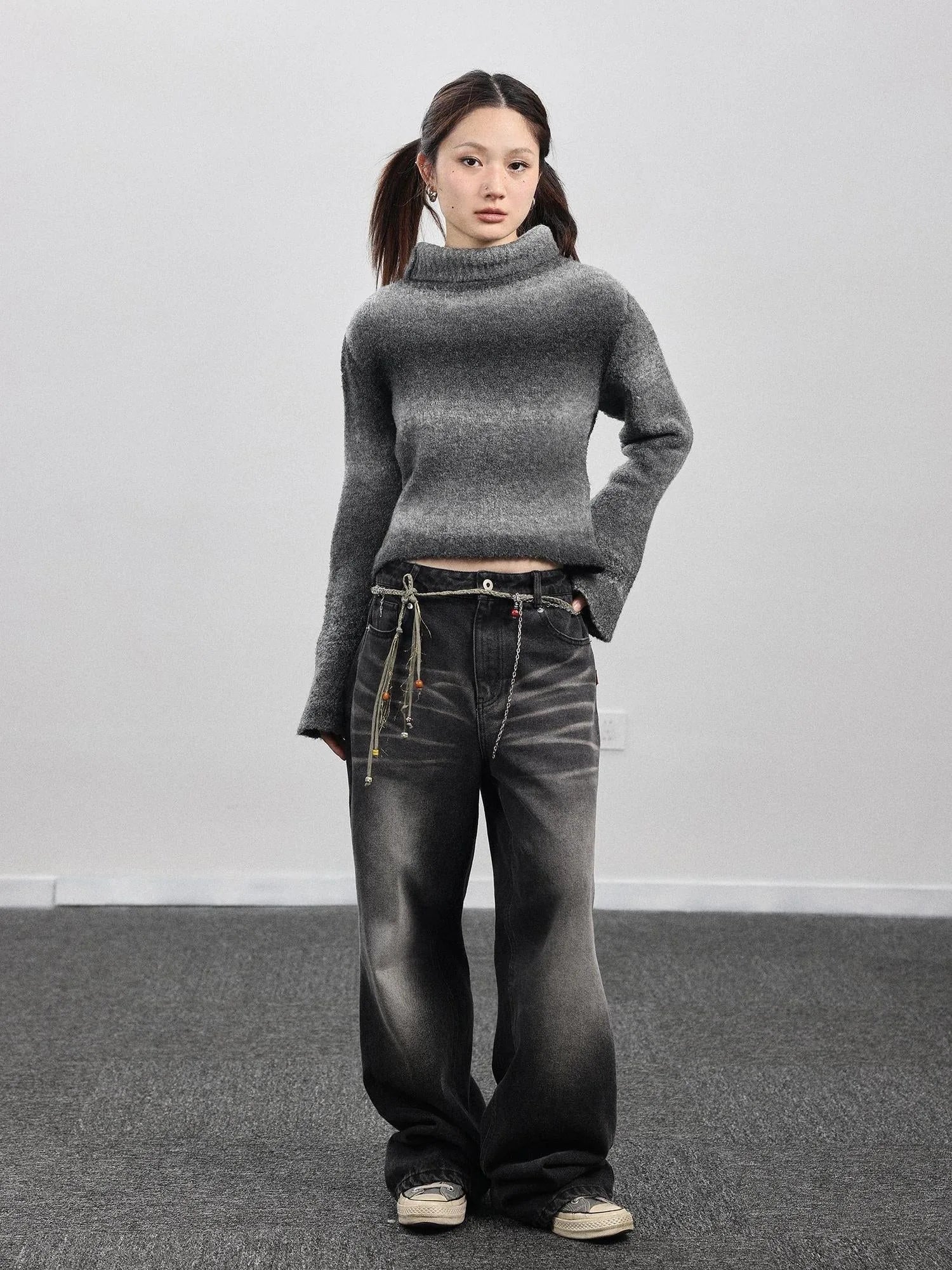 Autumn Gradient Wool High-Neck Knit Sweater