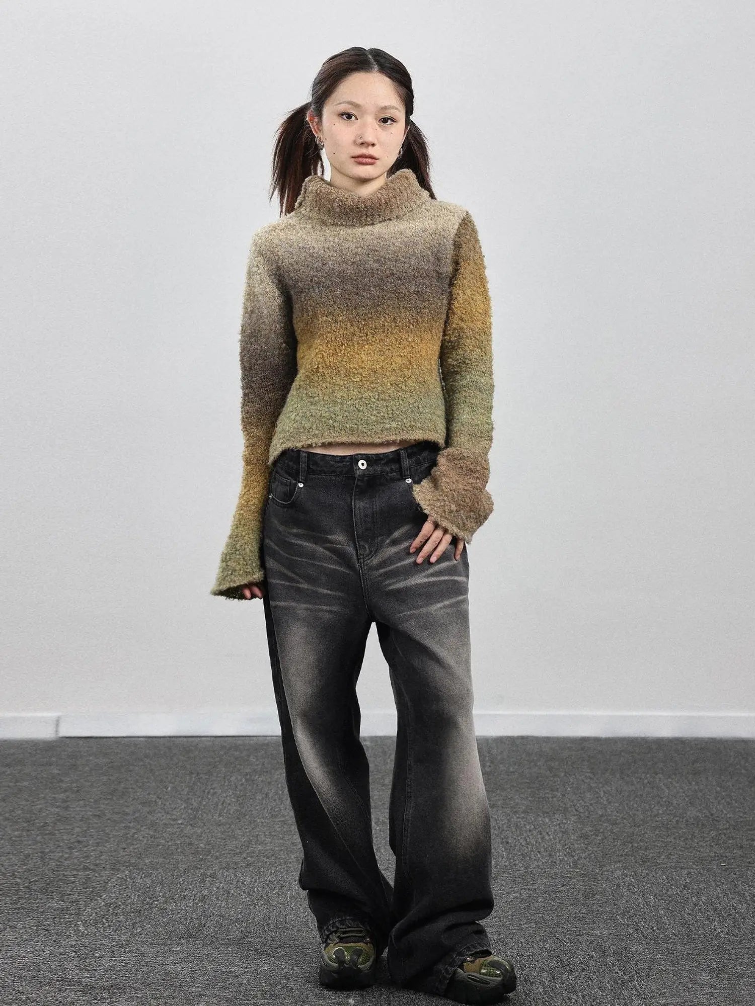 Autumn Gradient Wool High-Neck Knit Sweater